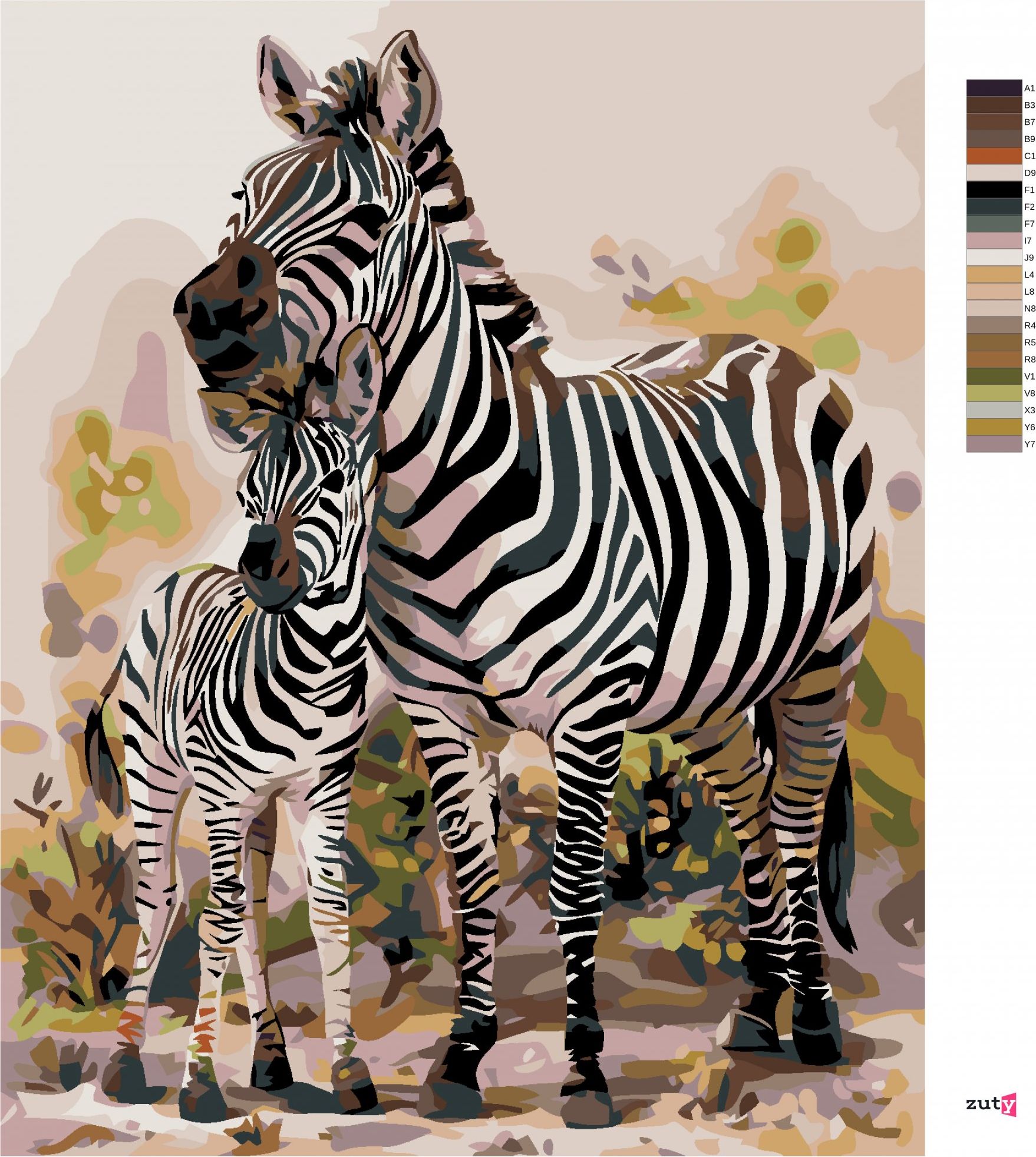 zuty Malování podle čísel - ZEBRA S MLÁDĚTEM - Rozměr: 40x50 cm, Rámování: Varianta: vypnuté plátno na rám - obrázek 3