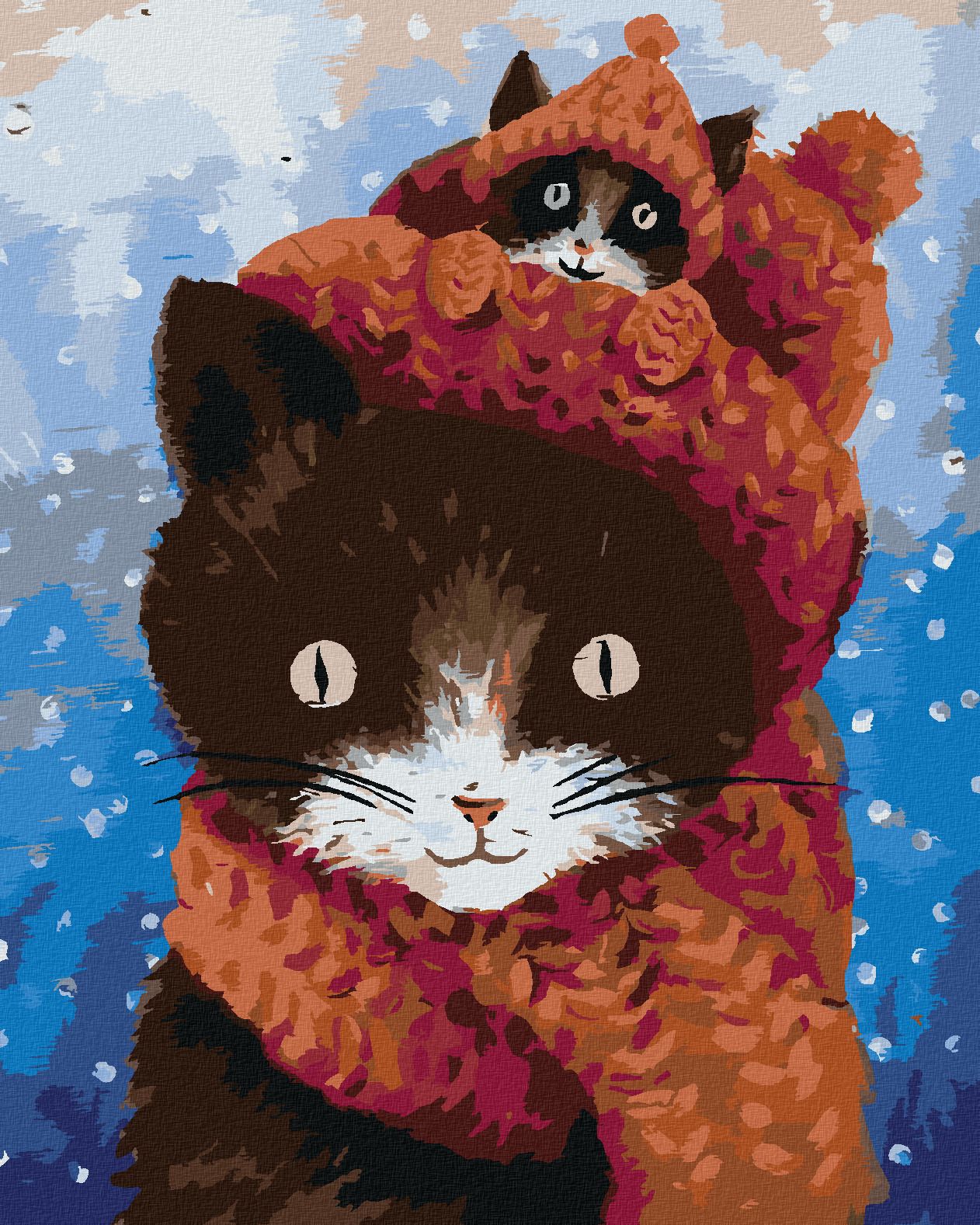 zuty Malování podle čísel - KOTĚ SCHOVANÉ ZA ČEPICÍ - Rozměr: 40x50 cm, Rámování: Varianta: bez rámu a bez vypnutí plátna - obrázek 1