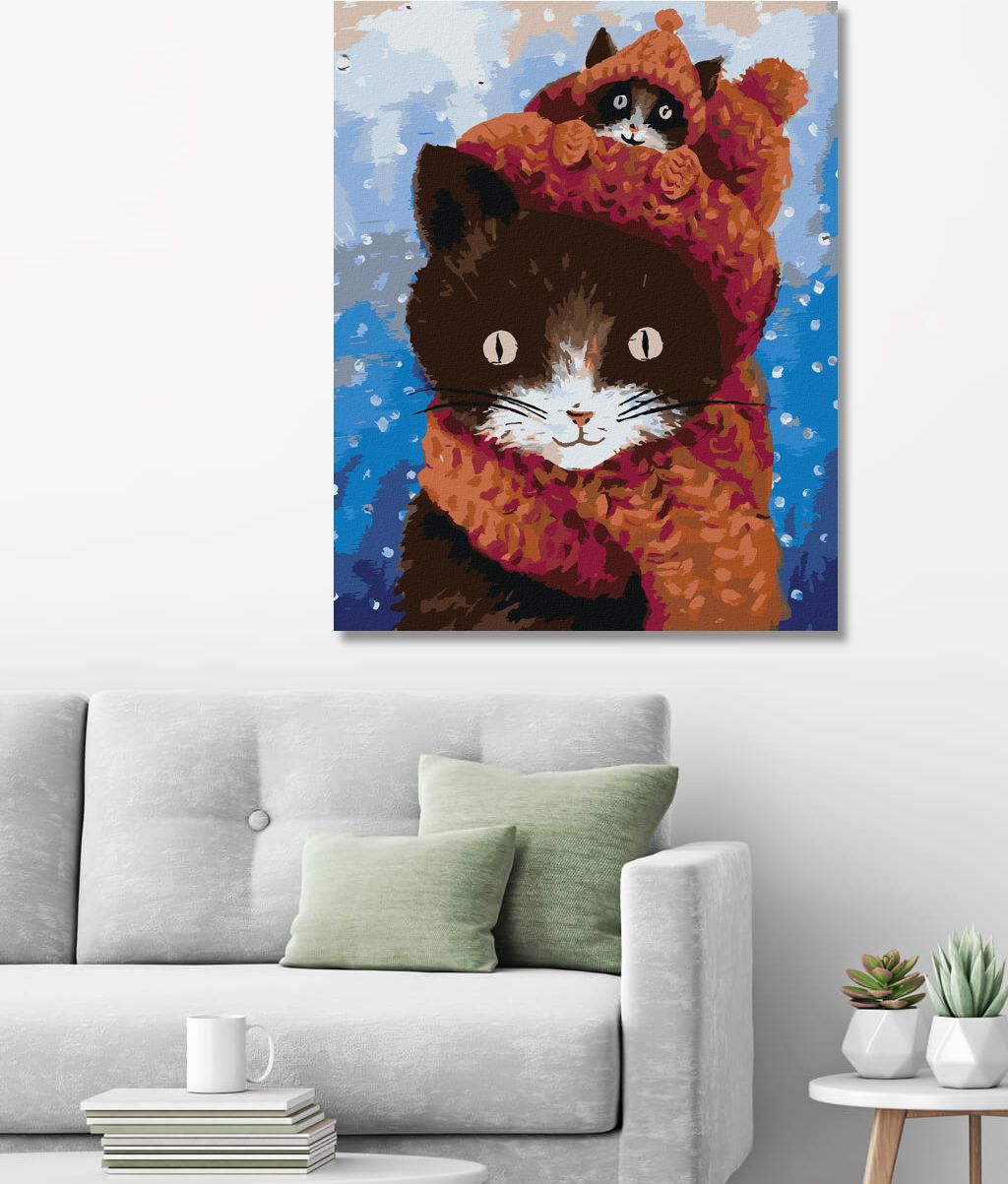 zuty Malování podle čísel - KOTĚ SCHOVANÉ ZA ČEPICÍ - Rozměr: 40x50 cm, Rámování: Varianta: bez rámu a bez vypnutí plátna - obrázek 4