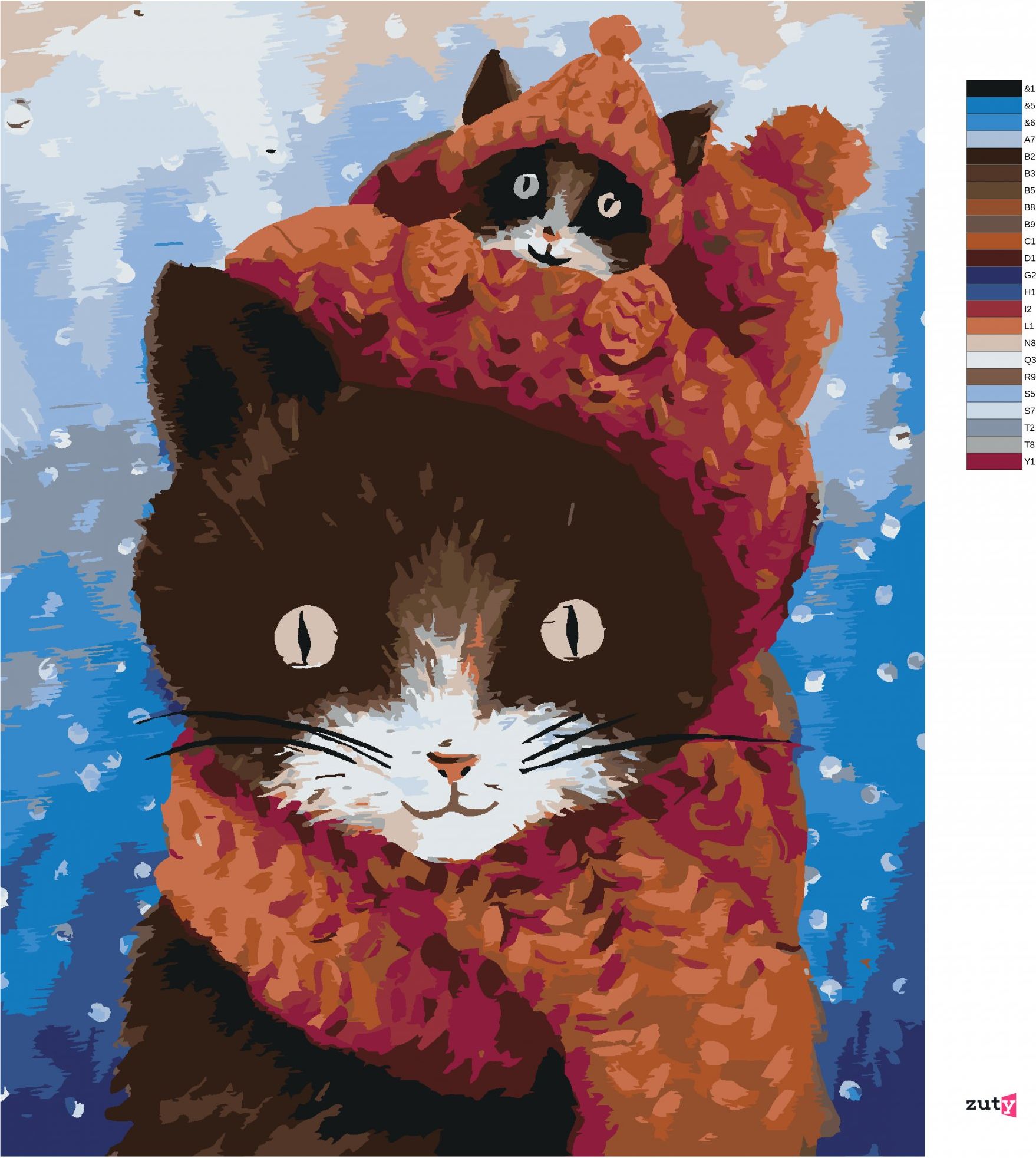 zuty Malování podle čísel - KOTĚ SCHOVANÉ ZA ČEPICÍ - Rozměr: 40x50 cm, Rámování: Varianta: bez rámu a bez vypnutí plátna - obrázek 7