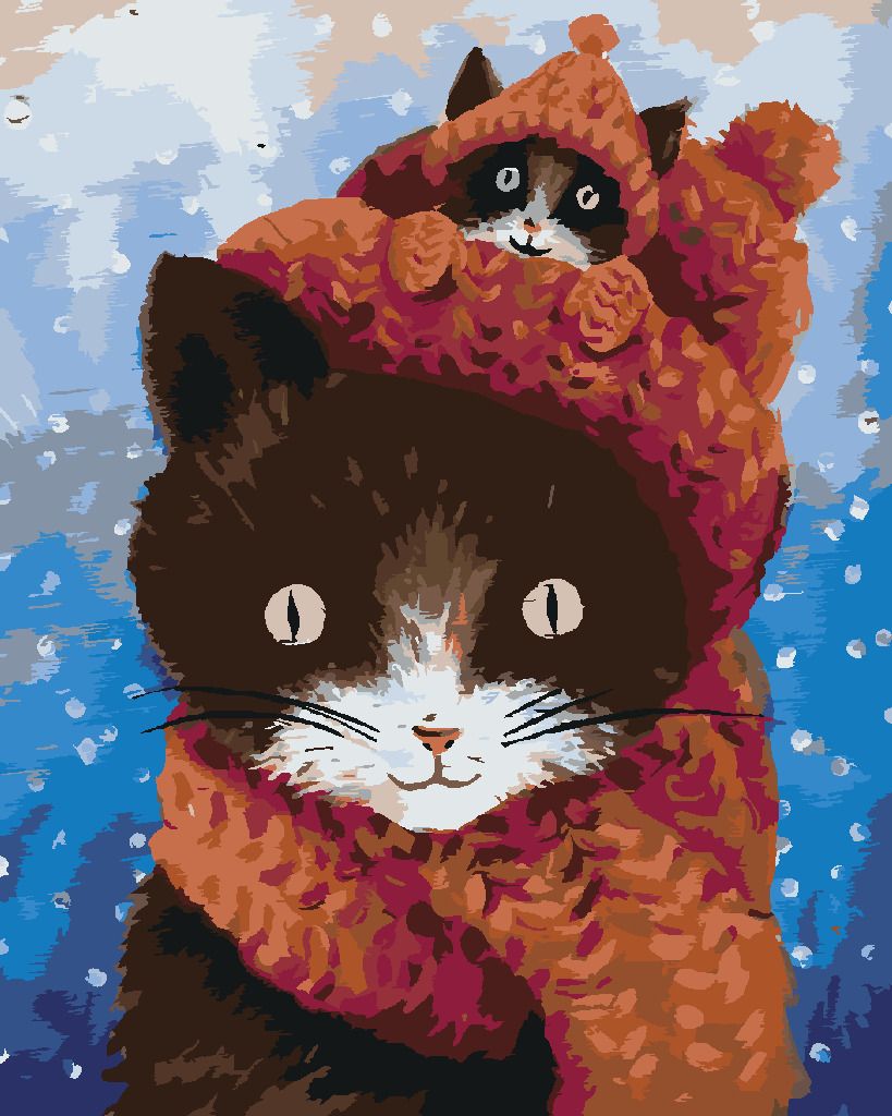 zuty Malování podle čísel - KOTĚ SCHOVANÉ ZA ČEPICÍ - Rozměr: 40x50 cm, Rámování: Varianta: bez rámu a bez vypnutí plátna - obrázek 10