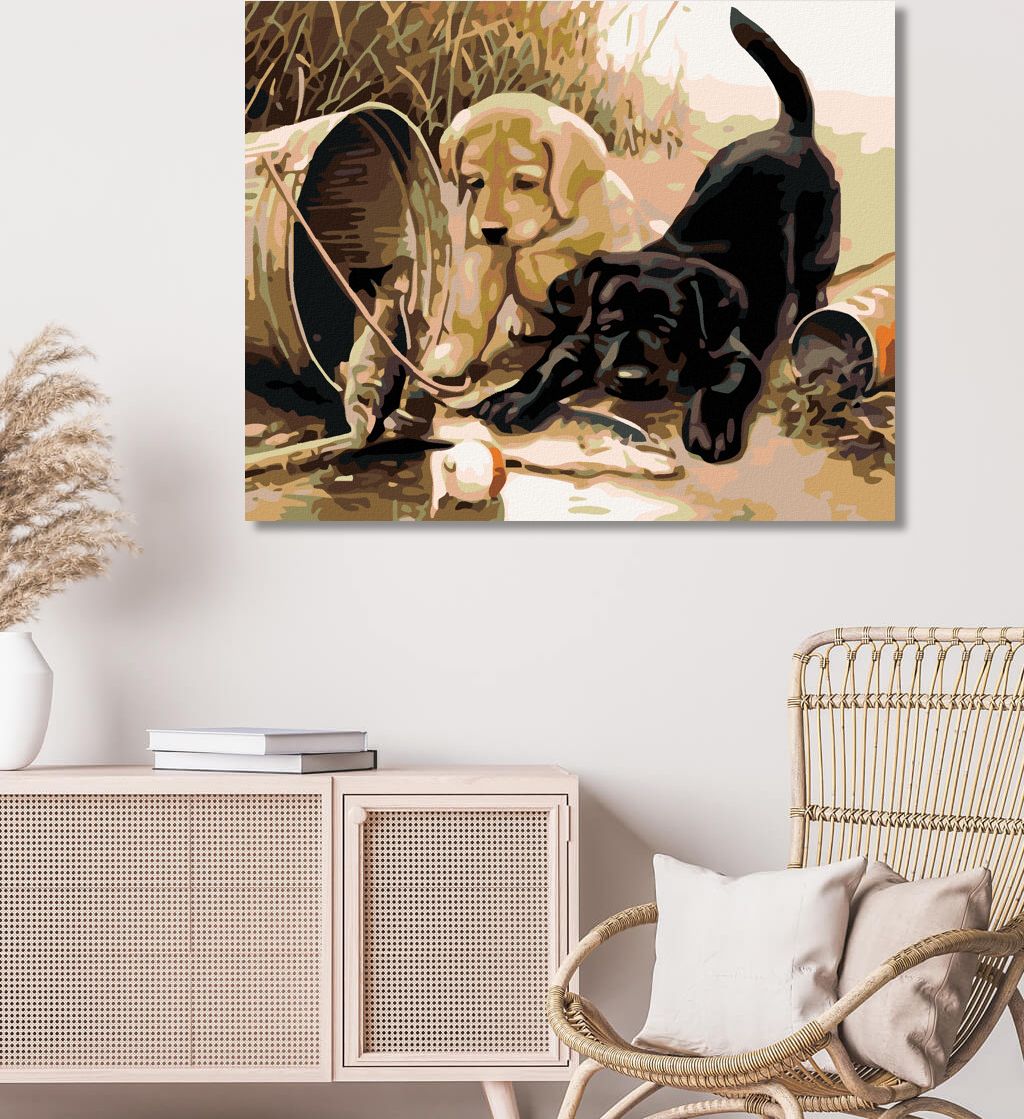 zuty Malování podle čísel - ŠTĚŇATA S RYBOU - Rozměr: 40x50 cm, Rámování: Varianta: bez rámu a bez vypnutí plátna - obrázek 6