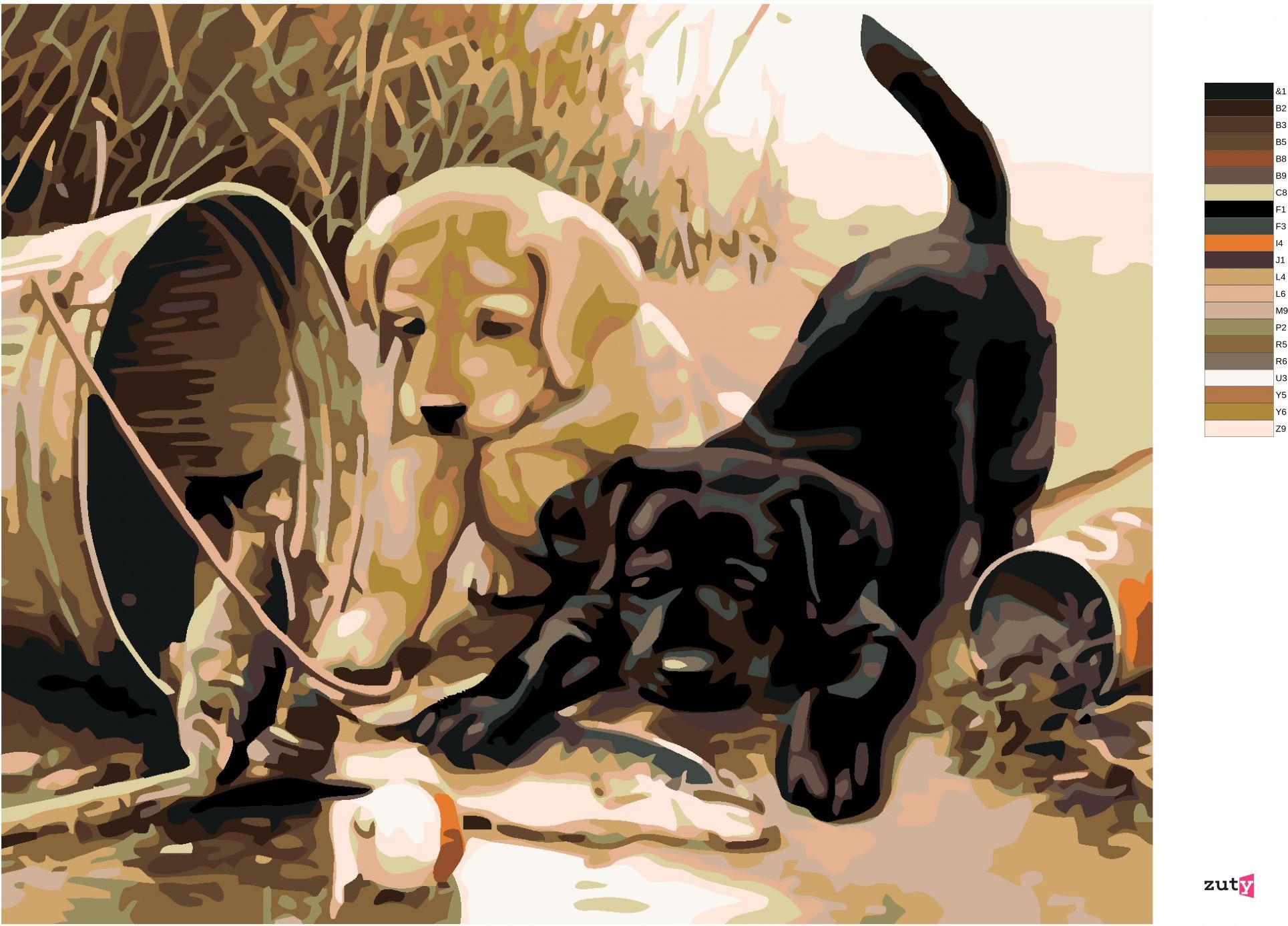 zuty Malování podle čísel - ŠTĚŇATA S RYBOU - Rozměr: 40x50 cm, Rámování: Varianta: bez rámu a bez vypnutí plátna - obrázek 9