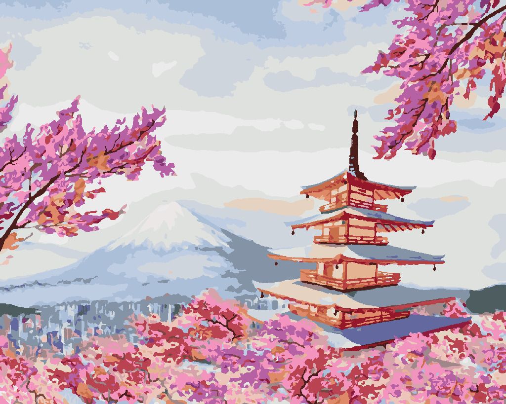 zuty Malování podle čísel - JAPONSKO CHRÁM A RŮŽOVÉ KVĚTINY - Rozměr: 40x50 cm, Rámování: Varianta: vypnuté plátno na rám - obrázek 7