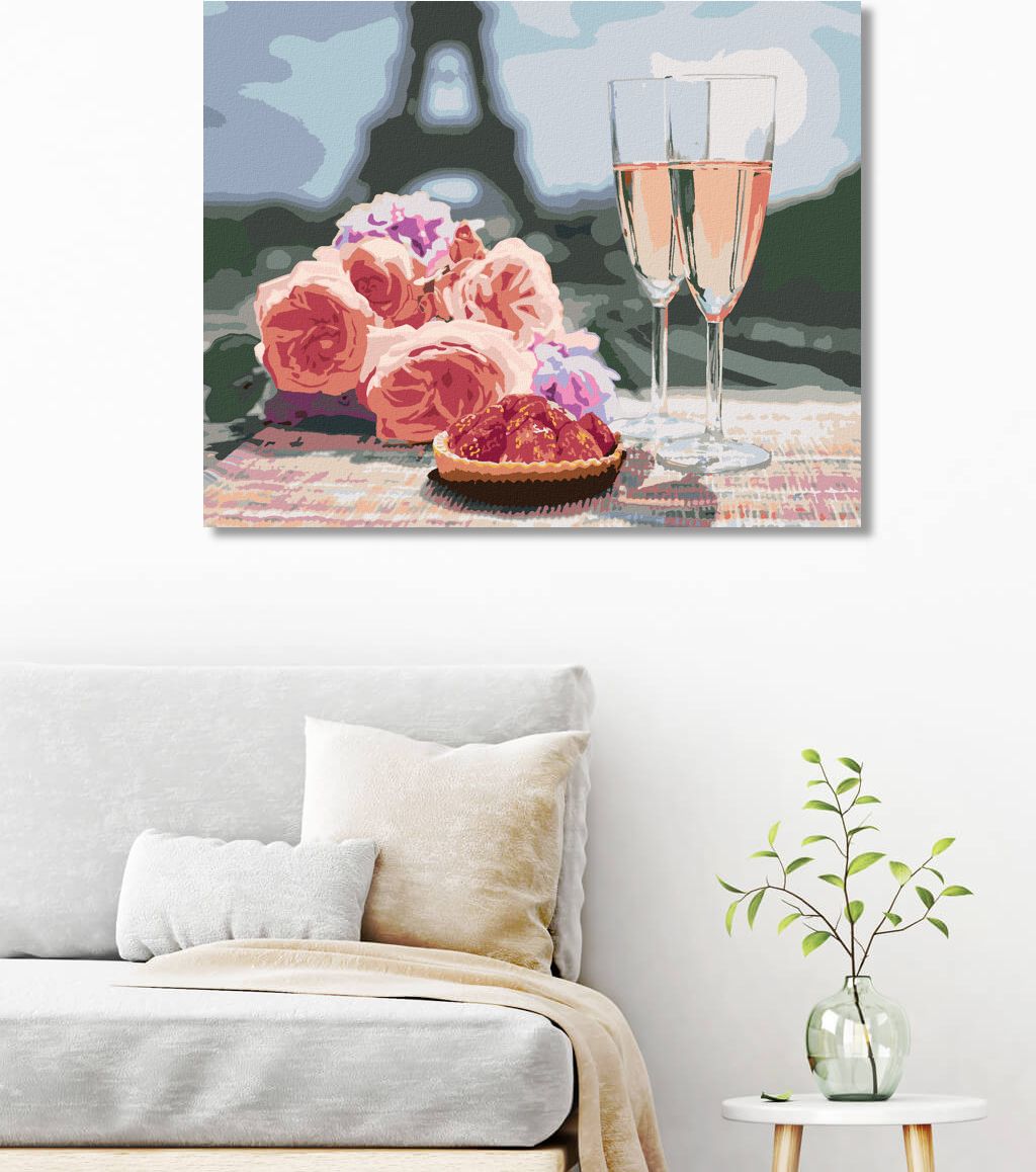 zuty Malování podle čísel - SKLENIČKY A RŮŽE V PAŘÍŽI A EIFFELOVA VĚŽ - Rozměr: 40x50 cm, Rámování: Varianta: vypnuté plátno na rám - obrázek 9