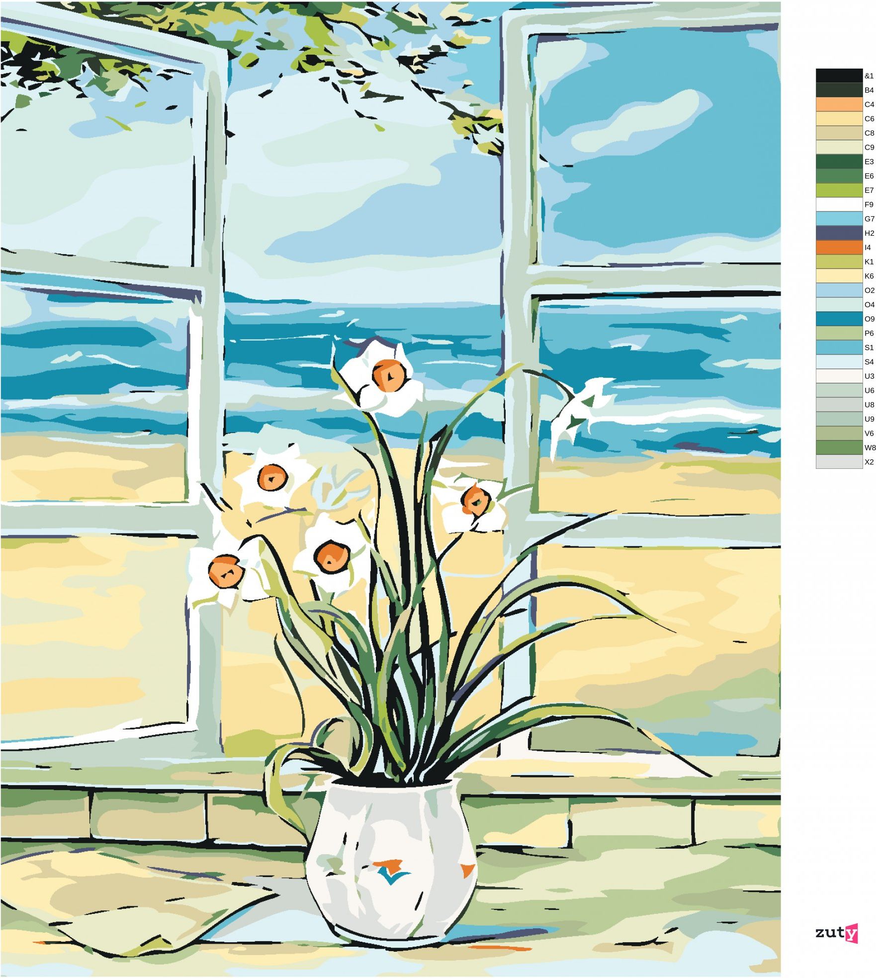 zuty Malování podle čísel - NARCIS V OKNĚ U PLÁŽE - Rozměr: 40x50 cm, Rámování: Varianta: vypnuté plátno na rám - obrázek 5