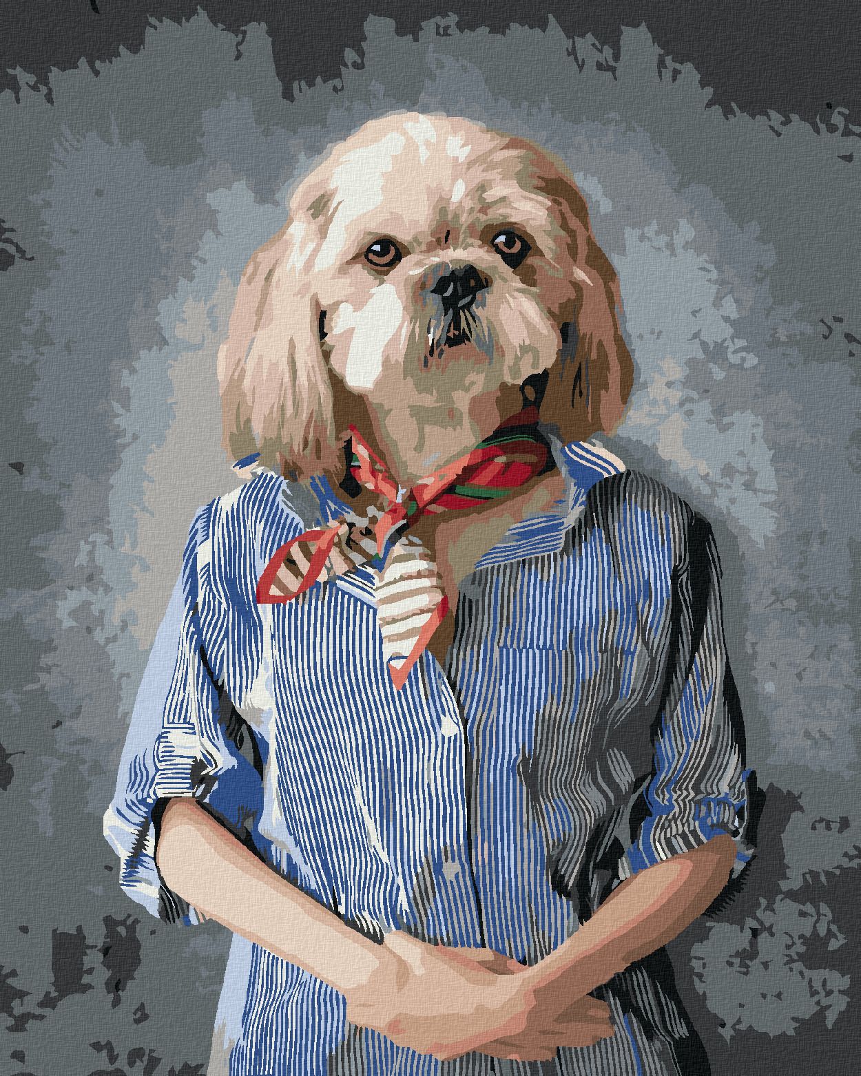 zuty Malování podle čísel - PES V OBLEČENÍ - Rozměr: 40x50 cm, Rámování: Varianta: bez rámu a bez vypnutí plátna - obrázek 1