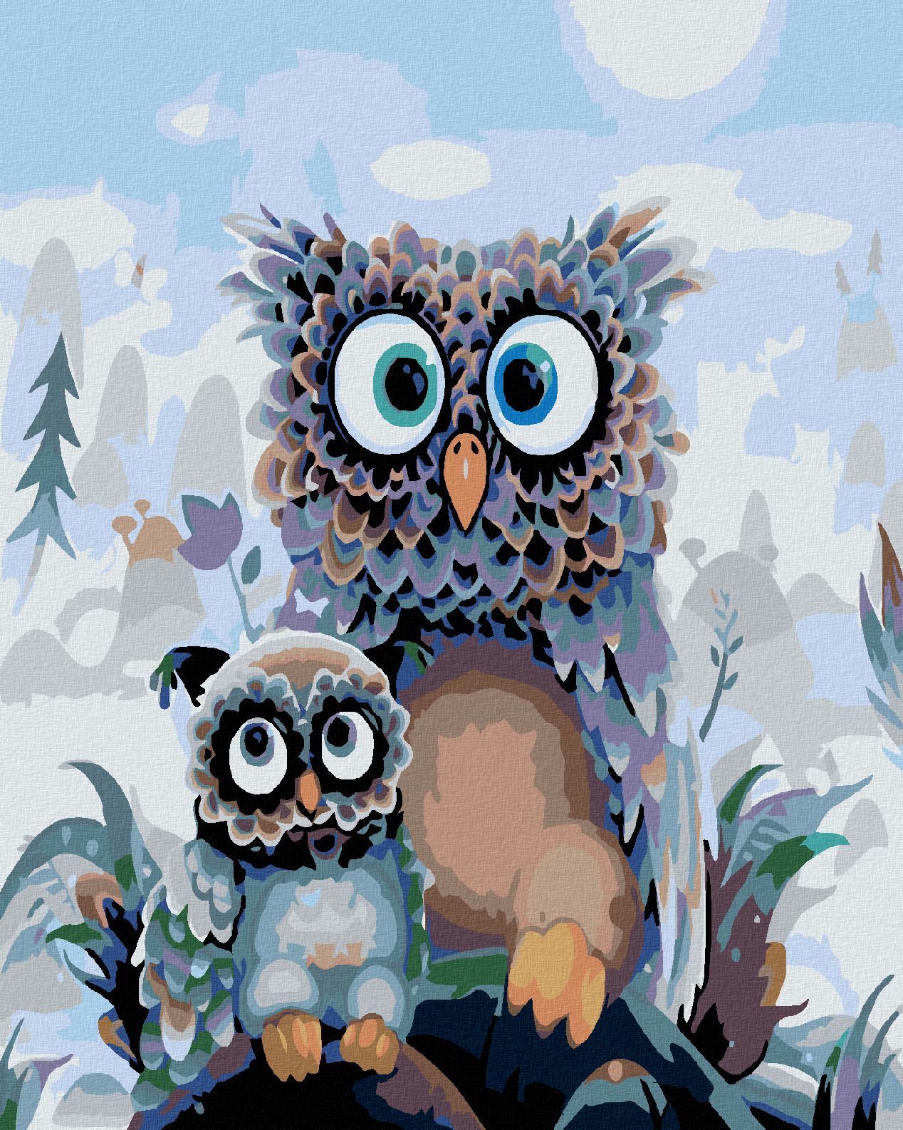 zuty Malování podle čísel - SOVIČKY - Rozměr: 40x50 cm, Rámování: Varianta: vypnuté plátno na rám - obrázek 1