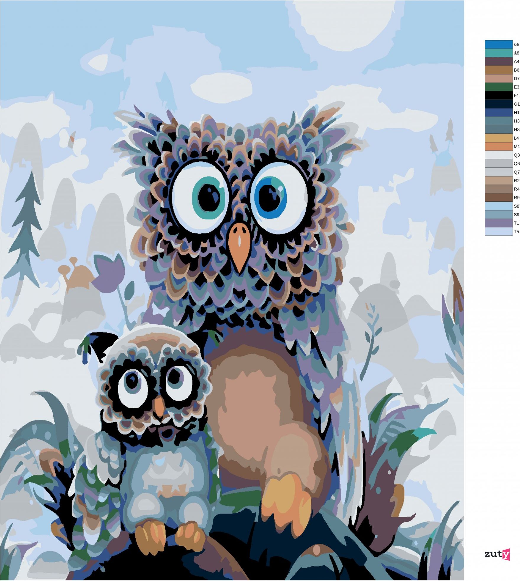 zuty Malování podle čísel - SOVIČKY - Rozměr: 40x50 cm, Rámování: Varianta: vypnuté plátno na rám - obrázek 2