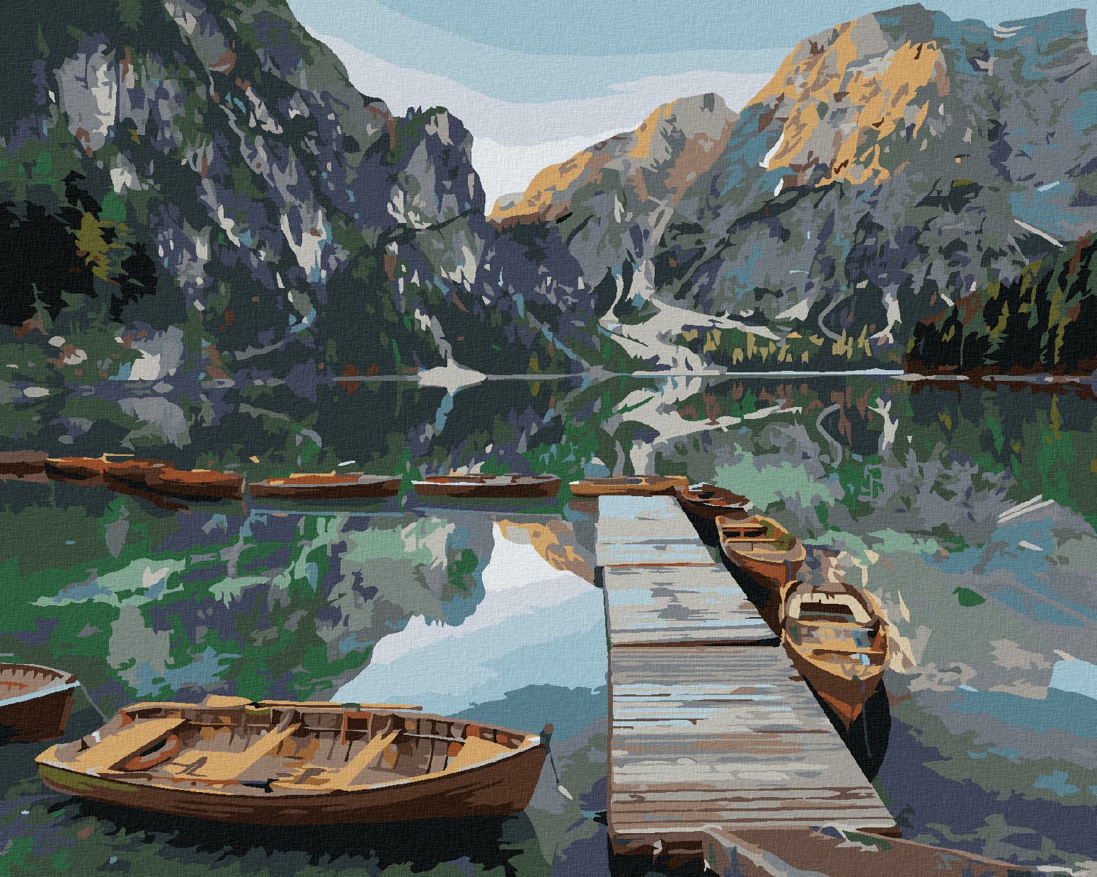 zuty Malování podle čísel - LOĎKY NA HORSKÉM JEZEŘE - Rozměr: 40x50 cm, Rámování: Varianta: vypnuté plátno na rám - obrázek 1