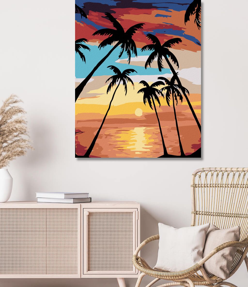 zuty Malování podle čísel - PALMY A ZÁPAD SLUNCE - Rozměr: 40x50 cm, Rámování: Varianta: vypnuté plátno na rám - obrázek 6