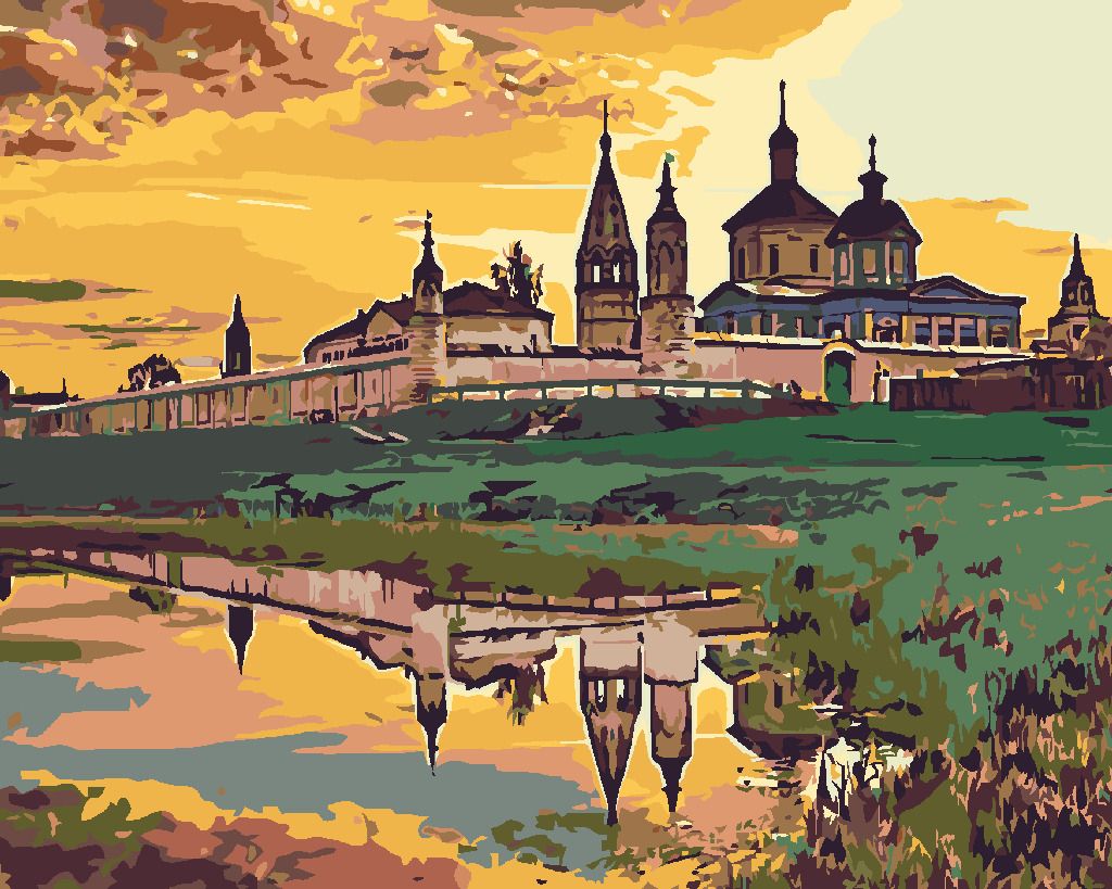 zuty Malování podle čísel - ZÁMEČEK U VODY A ZÁPAD SLUNCE - Rozměr: 40x50 cm, Rámování: Varianta: vypnuté plátno na rám - obrázek 5