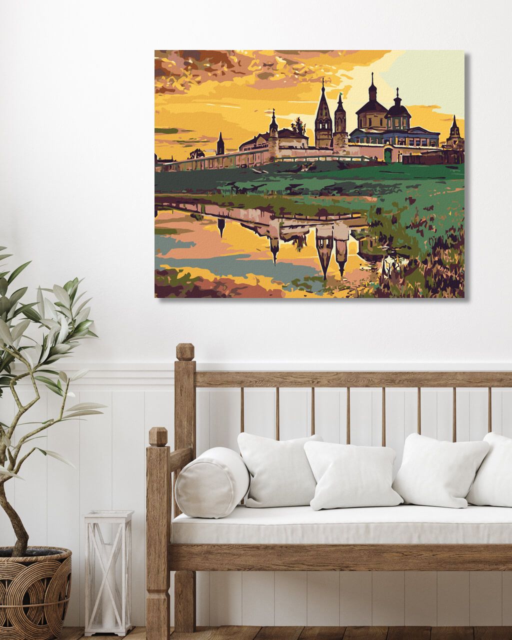 zuty Malování podle čísel - ZÁMEČEK U VODY A ZÁPAD SLUNCE - Rozměr: 40x50 cm, Rámování: Varianta: vypnuté plátno na rám - obrázek 9