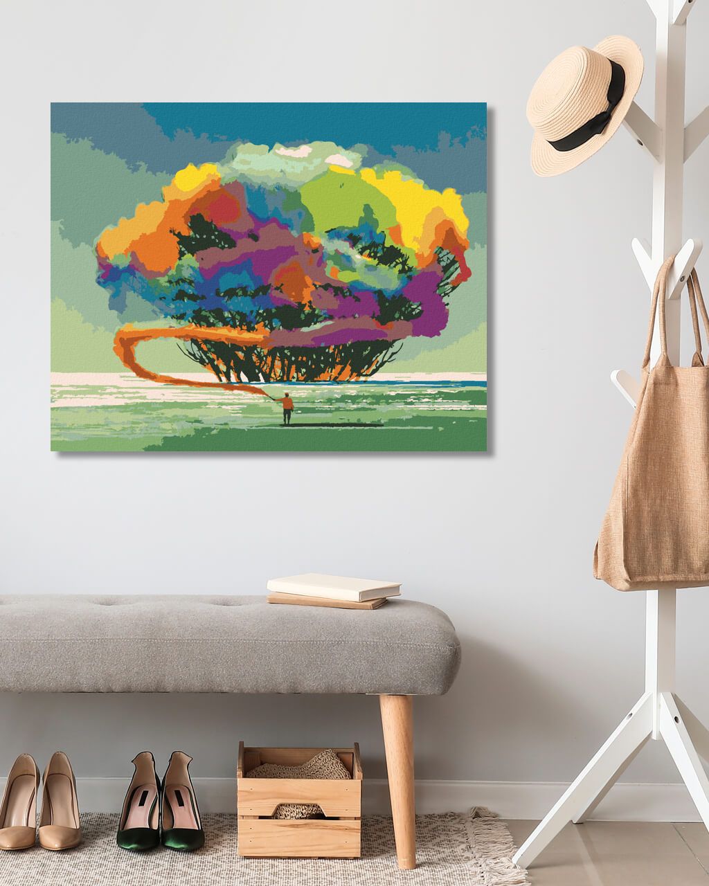 zuty Malování podle čísel - STROM S BAREVNÝM KOUŘEM - Rozměr: 40x50 cm, Rámování: Varianta: vypnuté plátno na rám - obrázek 7