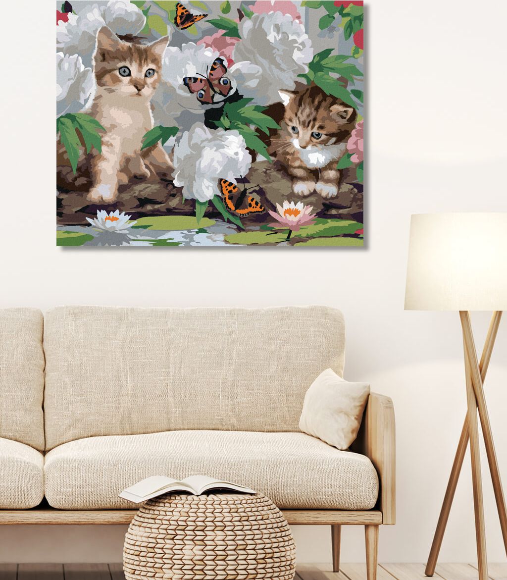 zuty Malování podle čísel - KOČKY, MOTÝLCI A BÍLÉ PIVOŇKY (HOWARD ROBINSON) - Rozměr: 40x50 cm, Rámování: Varianta: vypnuté plátno na rám - obrázek 4