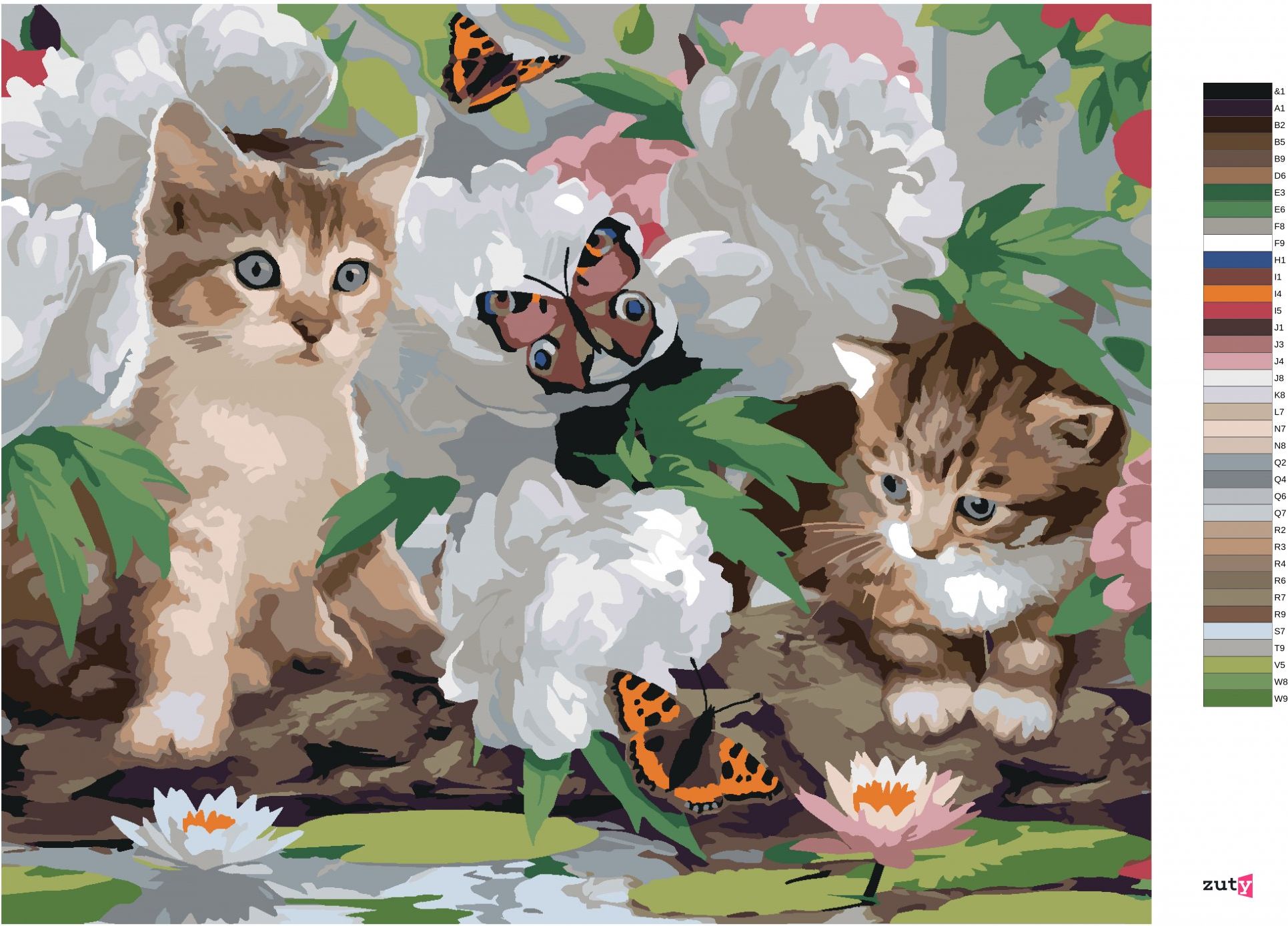 zuty Malování podle čísel - KOČKY, MOTÝLCI A BÍLÉ PIVOŇKY (HOWARD ROBINSON) - Rozměr: 40x50 cm, Rámování: Varianta: vypnuté plátno na rám - obrázek 7
