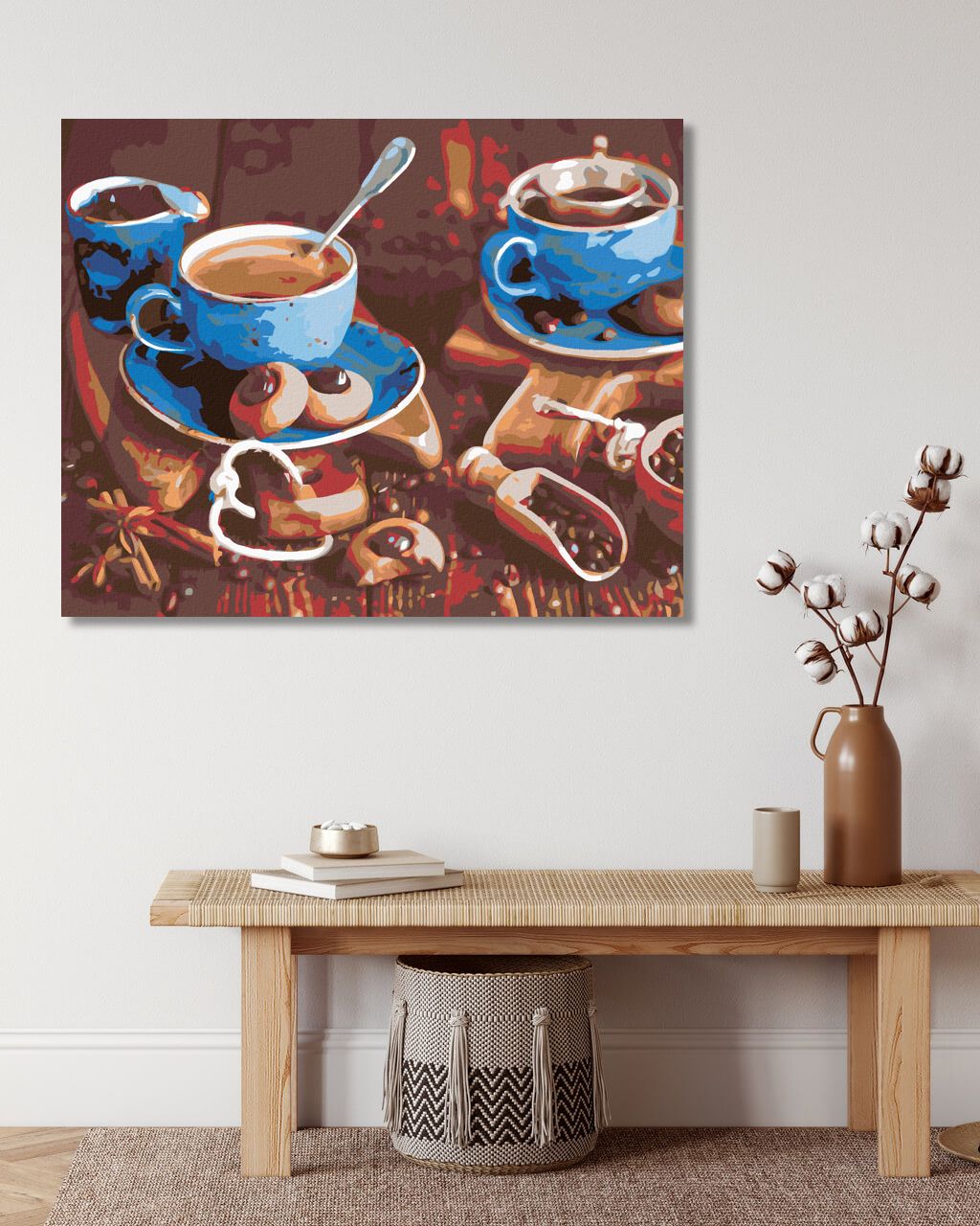 zuty Malování podle čísel - MODRÉ ŠÁLKY KÁVY I. - Rozměr: 40x50 cm, Rámování: Varianta: bez rámu a bez vypnutí plátna - obrázek 4