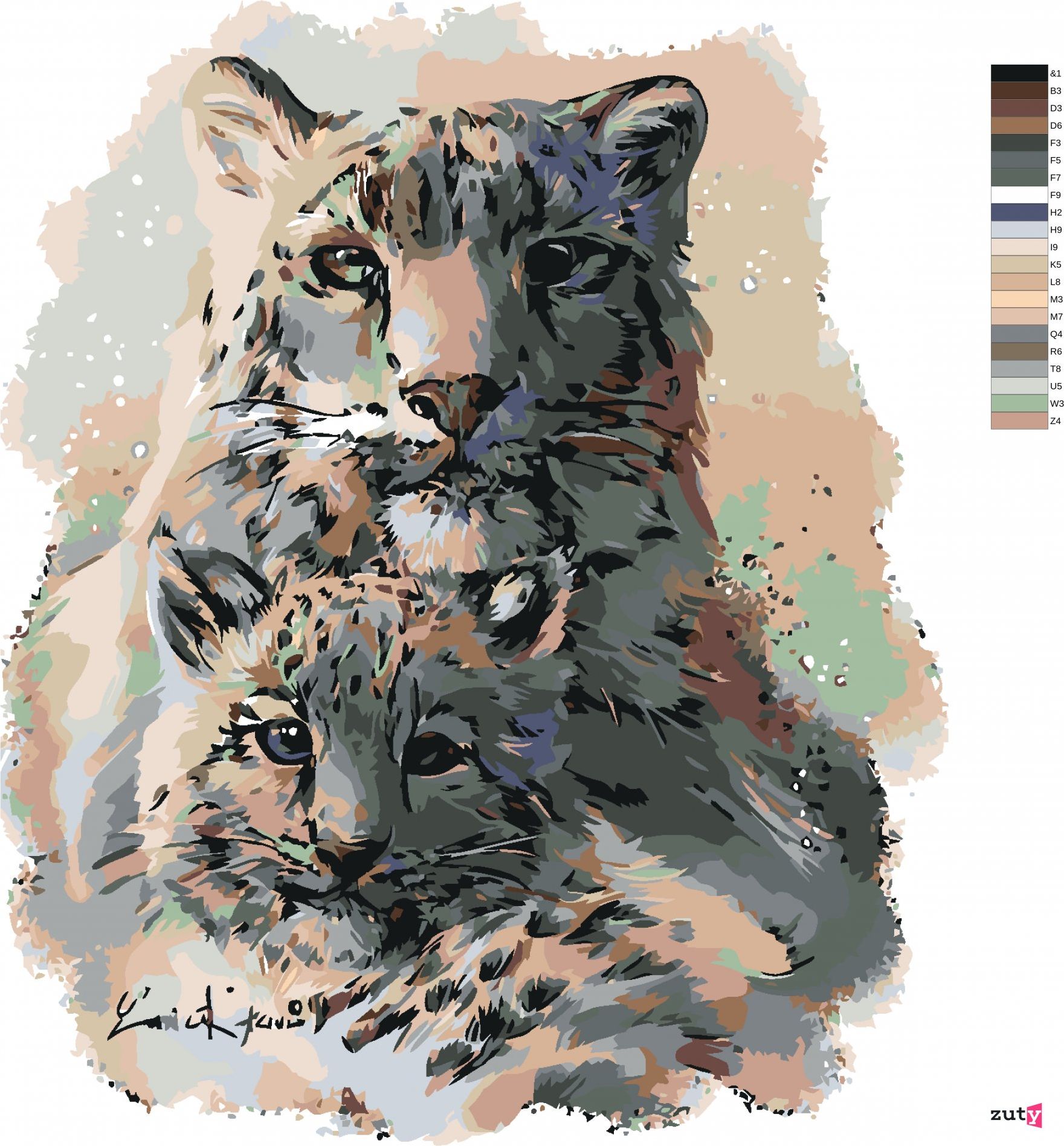 zuty Malování podle čísel - LEVHART SNĚŽNÝ S MLÁDĚTEM - Rozměr: 40x50 cm, Rámování: Varianta: bez rámu a bez vypnutí plátna - obrázek 4