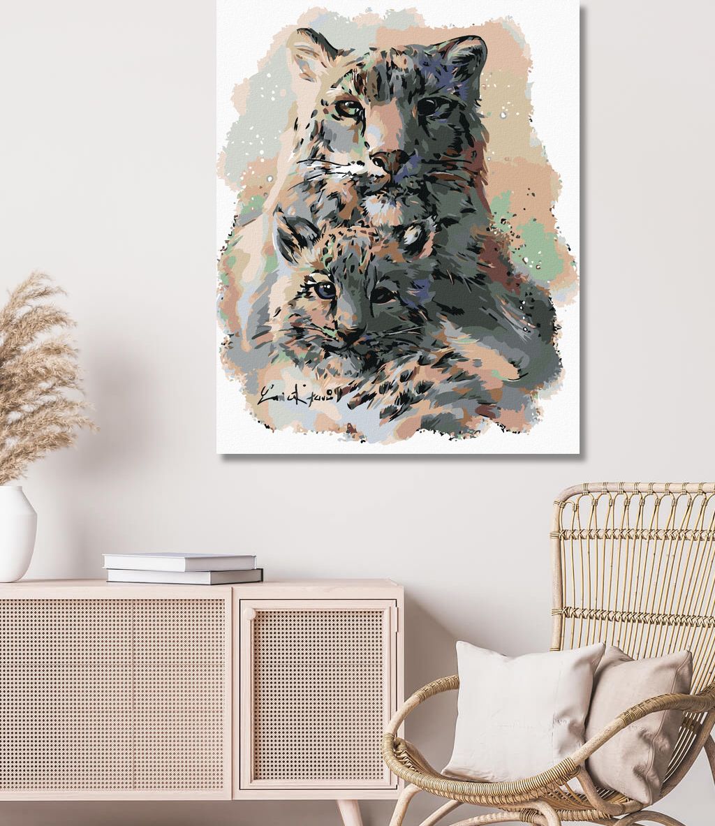 zuty Malování podle čísel - LEVHART SNĚŽNÝ S MLÁDĚTEM - Rozměr: 40x50 cm, Rámování: Varianta: bez rámu a bez vypnutí plátna - obrázek 5