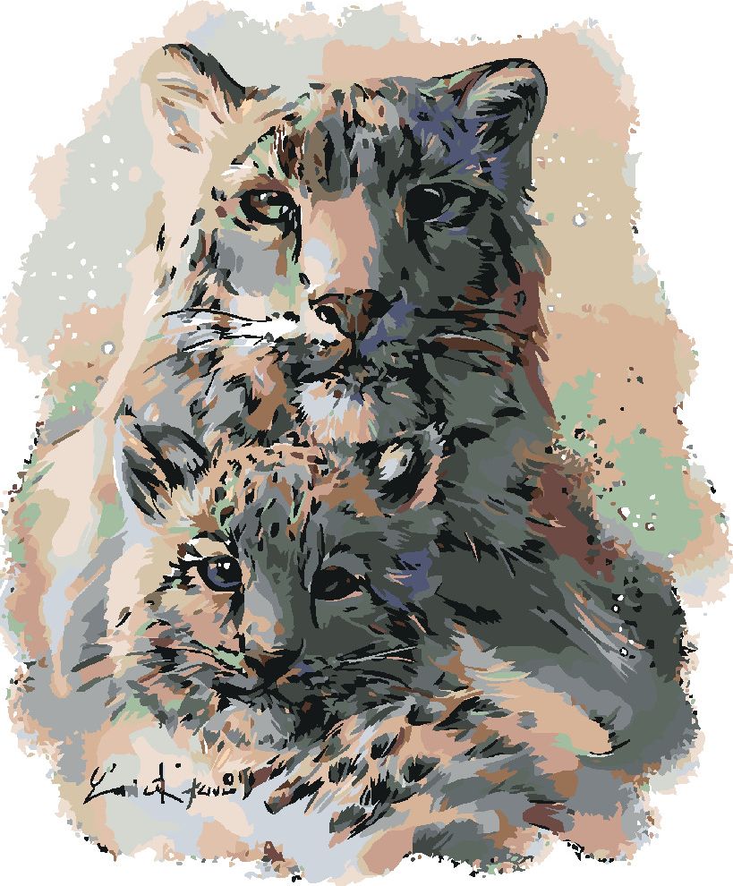 zuty Malování podle čísel - LEVHART SNĚŽNÝ S MLÁDĚTEM - Rozměr: 40x50 cm, Rámování: Varianta: bez rámu a bez vypnutí plátna - obrázek 7