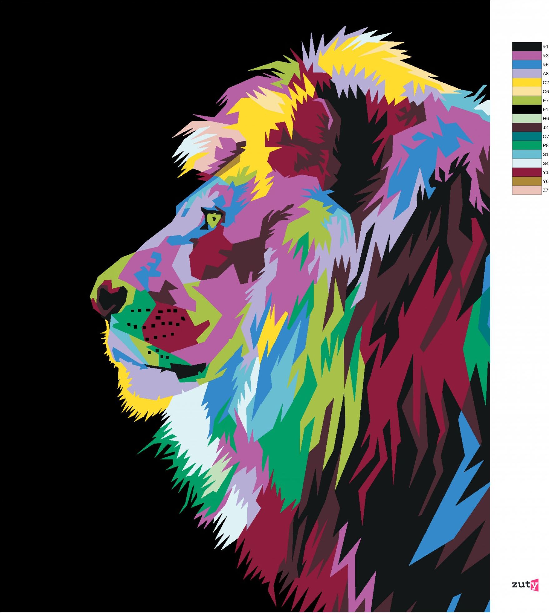 zuty Malování podle čísel - BAREVNÝ LEV FOCENÝ Z BOKU - Rozměr: 40x50 cm, Rámování: Varianta: vypnuté plátno na rám - obrázek 8