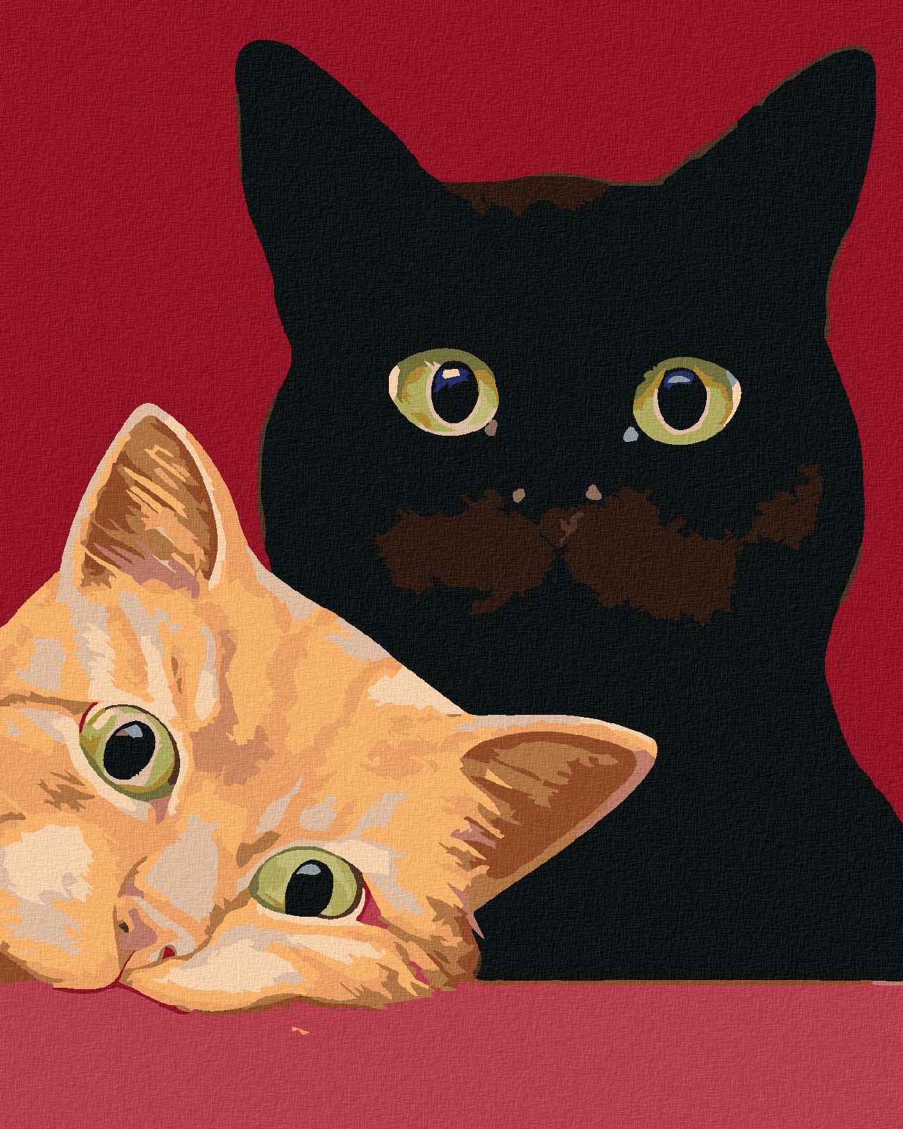 zuty Malování podle čísel - DVĚ KOČKY A ČERVENÉ POZADÍ - Rozměr: 40x50 cm, Rámování: Varianta: vypnuté plátno na rám - obrázek 1