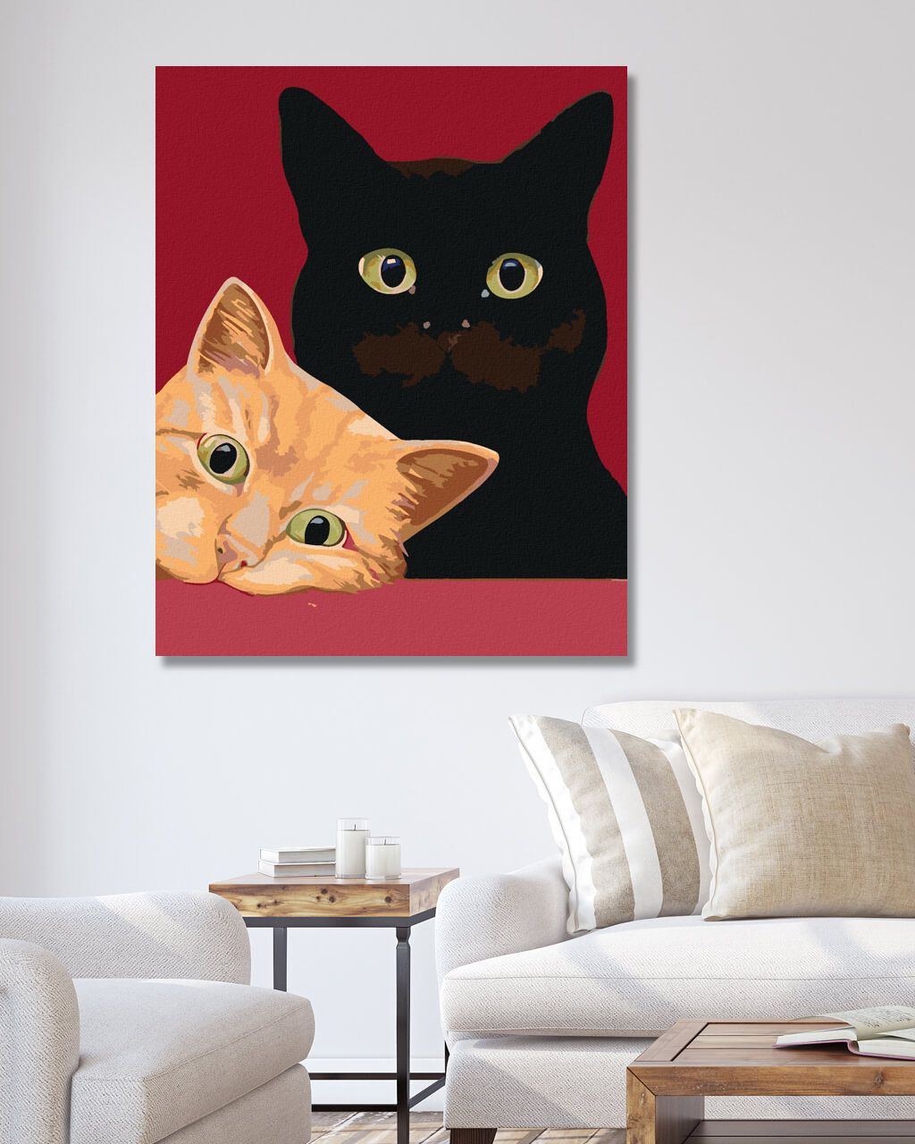 zuty Malování podle čísel - DVĚ KOČKY A ČERVENÉ POZADÍ - Rozměr: 40x50 cm, Rámování: Varianta: vypnuté plátno na rám - obrázek 4