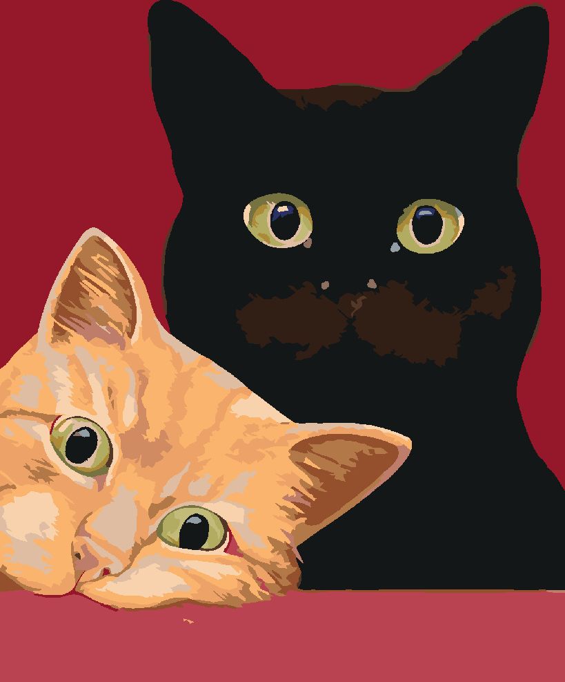 zuty Malování podle čísel - DVĚ KOČKY A ČERVENÉ POZADÍ - Rozměr: 40x50 cm, Rámování: Varianta: vypnuté plátno na rám - obrázek 5
