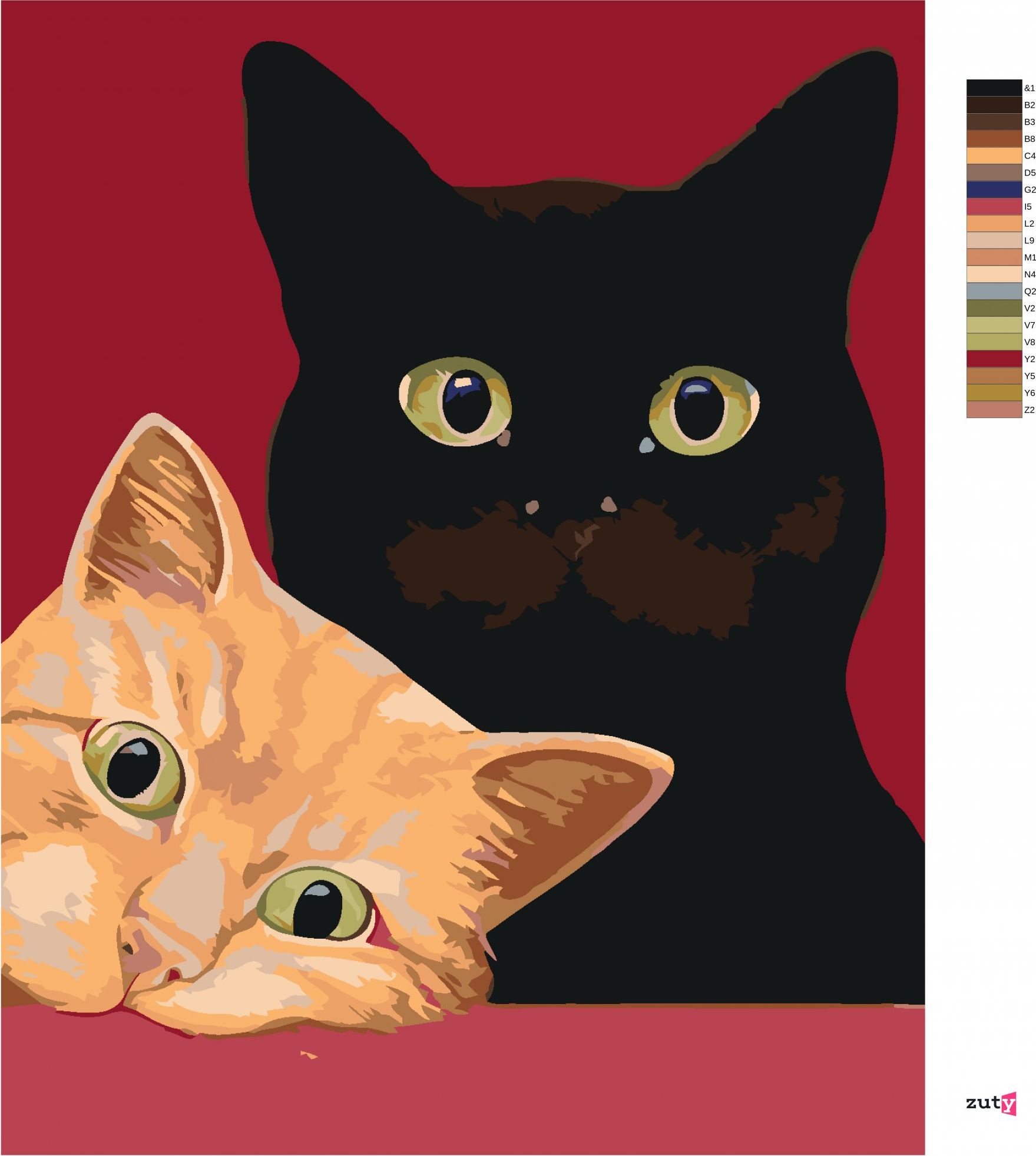 zuty Malování podle čísel - DVĚ KOČKY A ČERVENÉ POZADÍ - Rozměr: 40x50 cm, Rámování: Varianta: vypnuté plátno na rám - obrázek 9