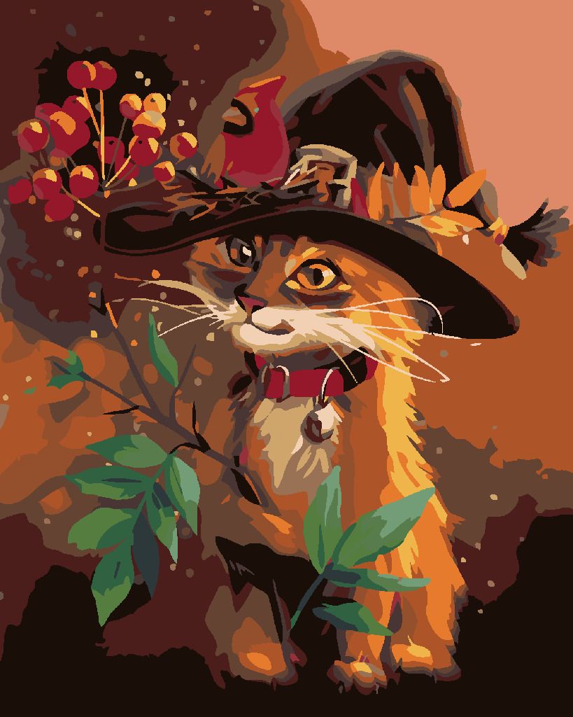 zuty Malování podle čísel - KOCOUREK V KLOBOUKU A JEŘABINY - Rozměr: 40x50 cm, Rámování: Varianta: bez rámu a bez vypnutí plátna - obrázek 2