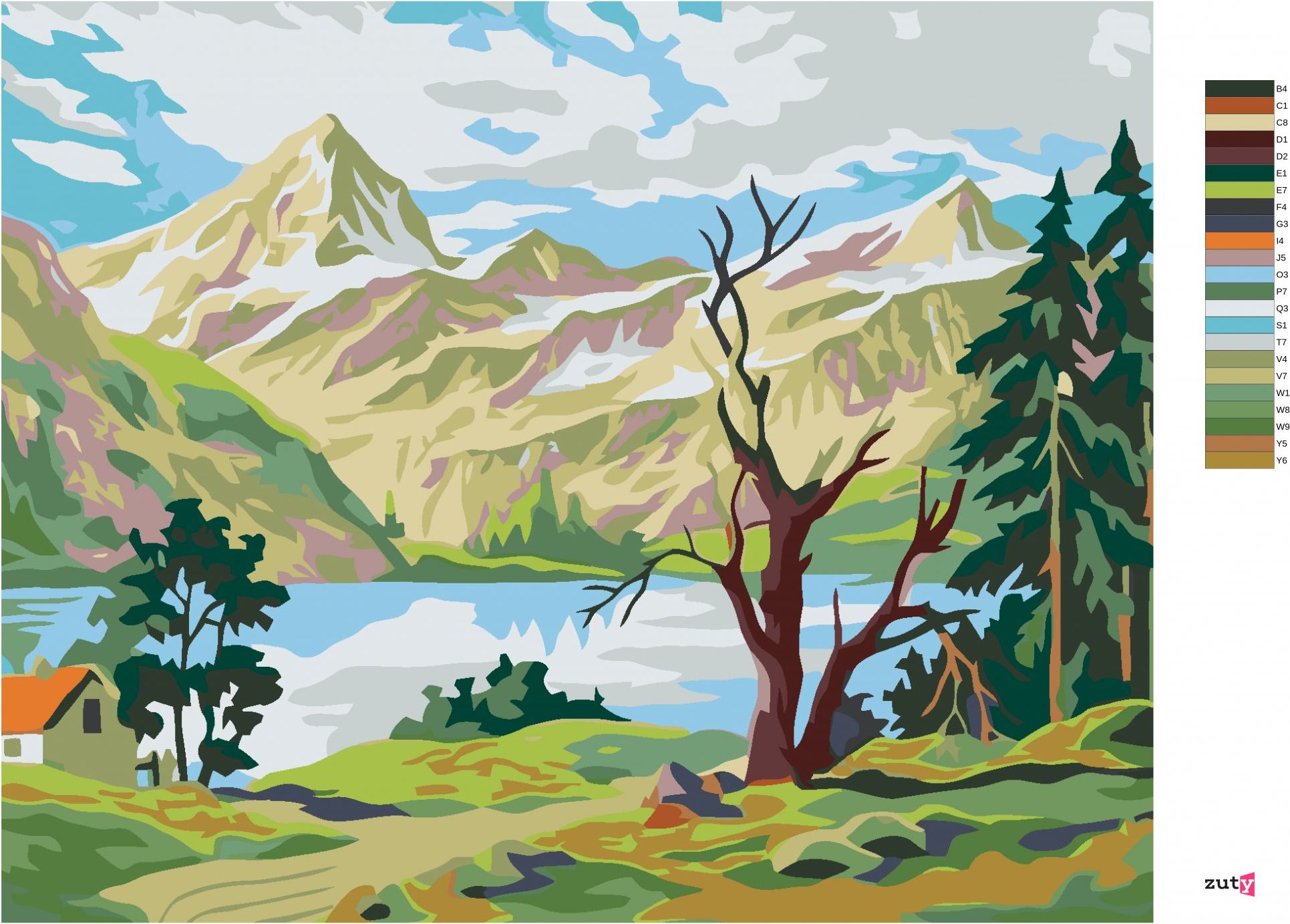 zuty Malování podle čísel - BYDLENÍ POD HORAMI - Rozměr: 40x50 cm, Rámování: Varianta: vypnuté plátno na rám - obrázek 2