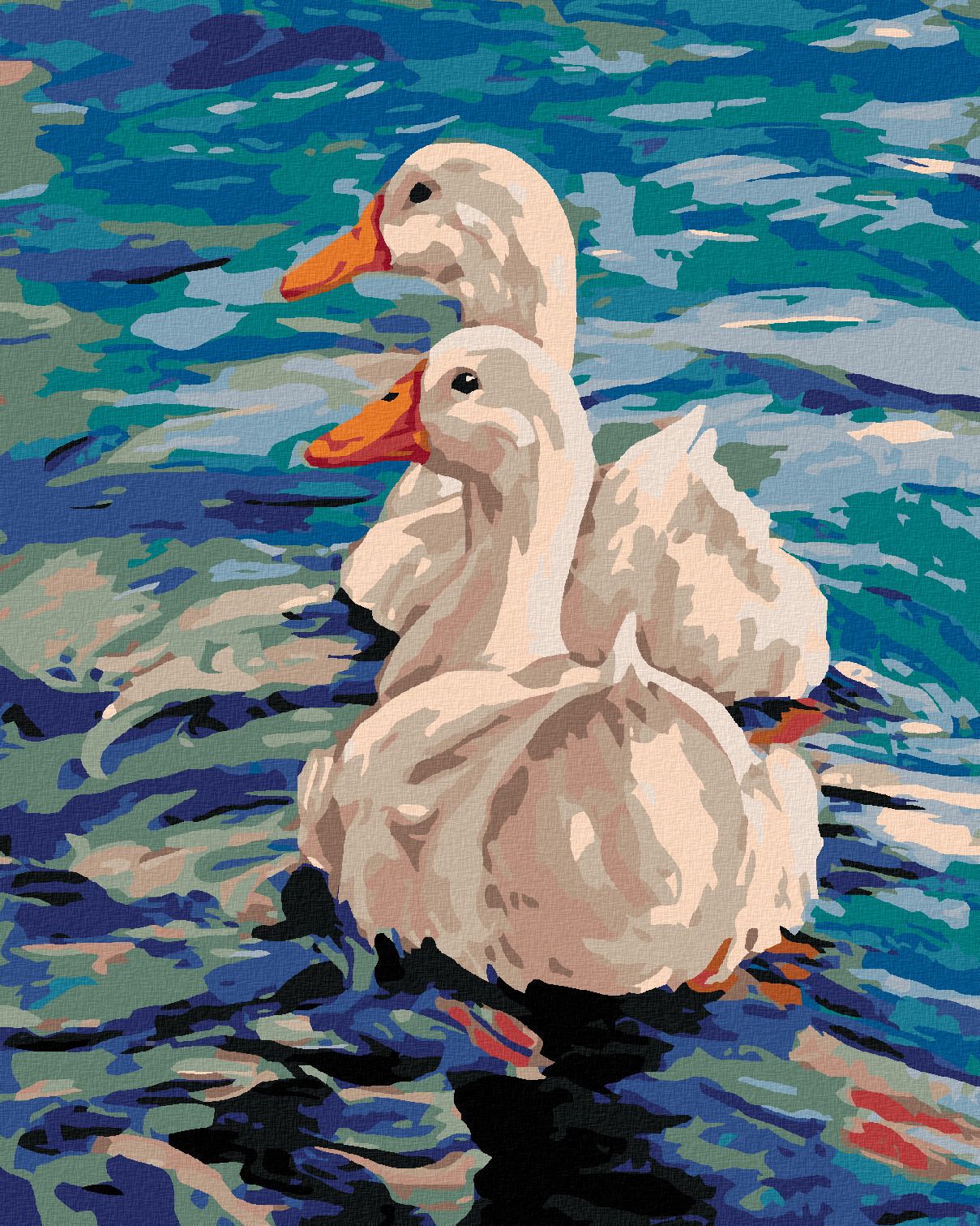 zuty Malování podle čísel - DVĚ KACHNY NA VODĚ - Rozměr: 40x50 cm, Rámování: Varianta: bez rámu a bez vypnutí plátna - obrázek 1