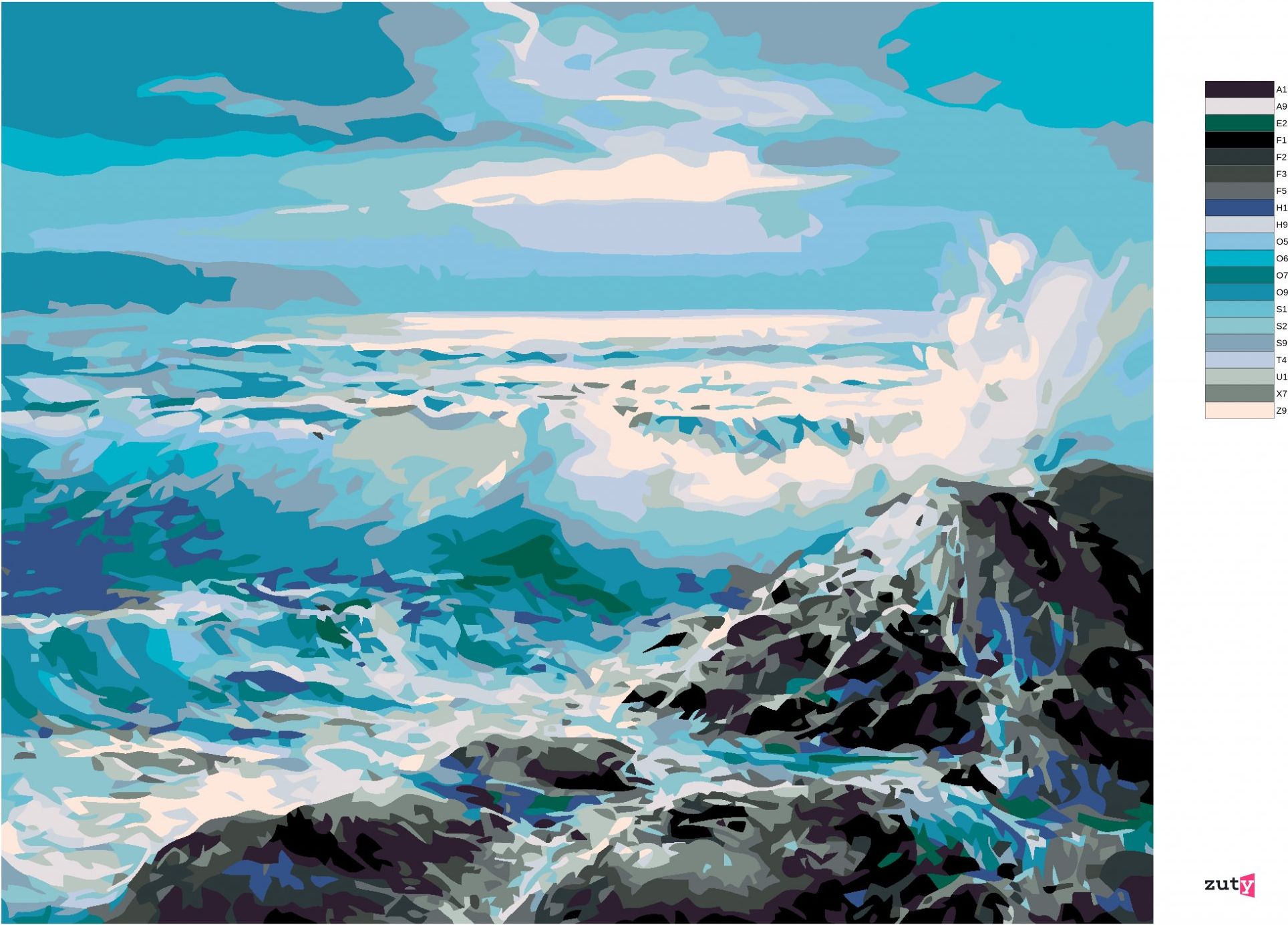 zuty Malování podle čísel - ROZBOUŘENÉ MOŘE - Rozměr: 40x50 cm, Rámování: Varianta: bez rámu a bez vypnutí plátna - obrázek 2