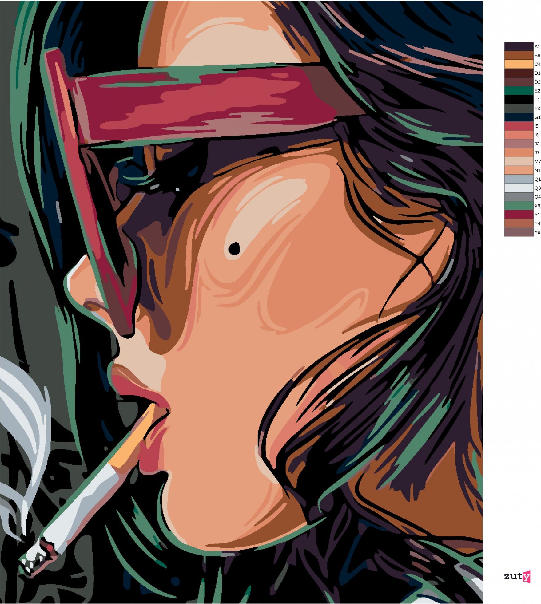 zuty Malování podle čísel - ŽENA S CIGARETOU A PIHOU - Rozměr: 40x50 cm, Rámování: Varianta: bez rámu a bez vypnutí plátna - obrázek 5