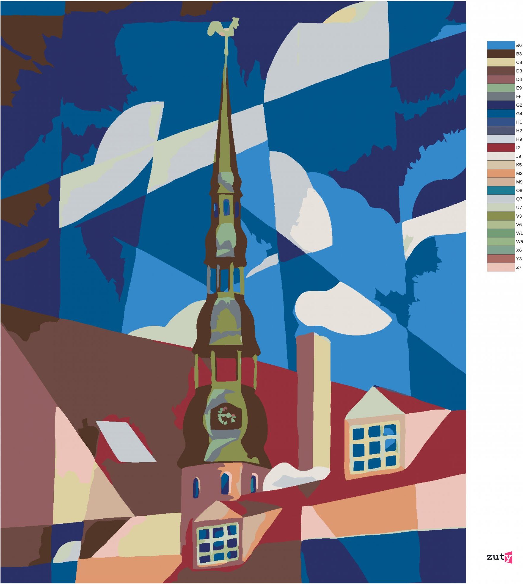zuty Malování podle čísel - STŘECHA DOMU A NEBE - Rozměr: 40x50 cm, Rámování: Varianta: vypnuté plátno na rám - obrázek 2