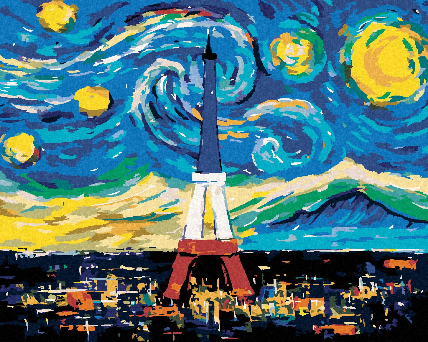 zuty Malování podle čísel - EIFFELOVA VĚŽ PODLE VINCENTA VAN GOGHA - Rozměr: 40x50 cm, Rámování: Varianta: vypnuté plátno na rám - obrázek 1