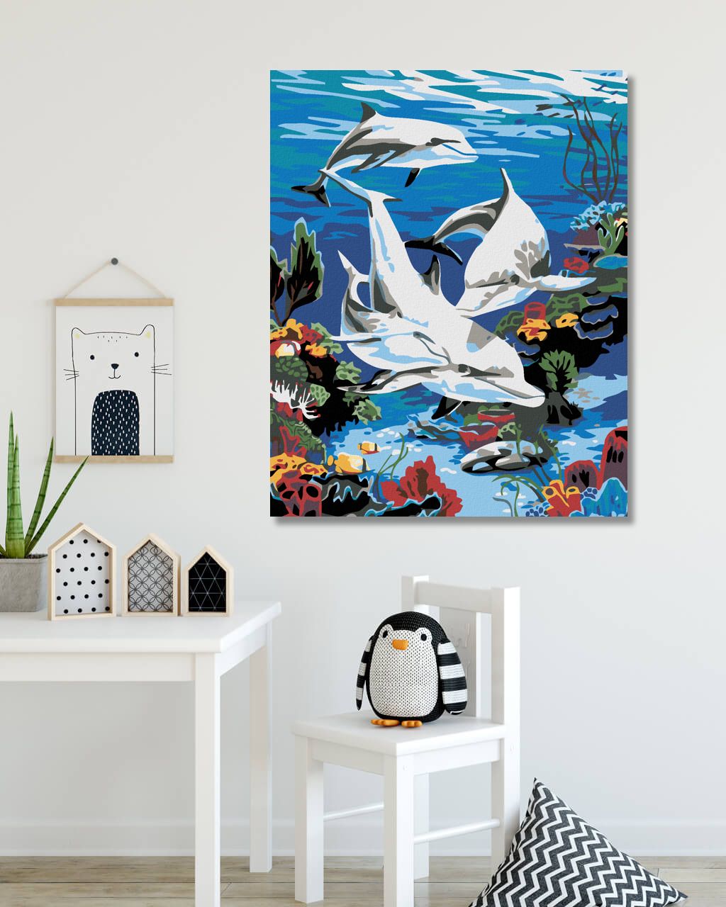 zuty Malování podle čísel - DELFÍNI V MOŘI - Rozměr: 40x50 cm, Rámování: Varianta: bez rámu a bez vypnutí plátna - obrázek 4
