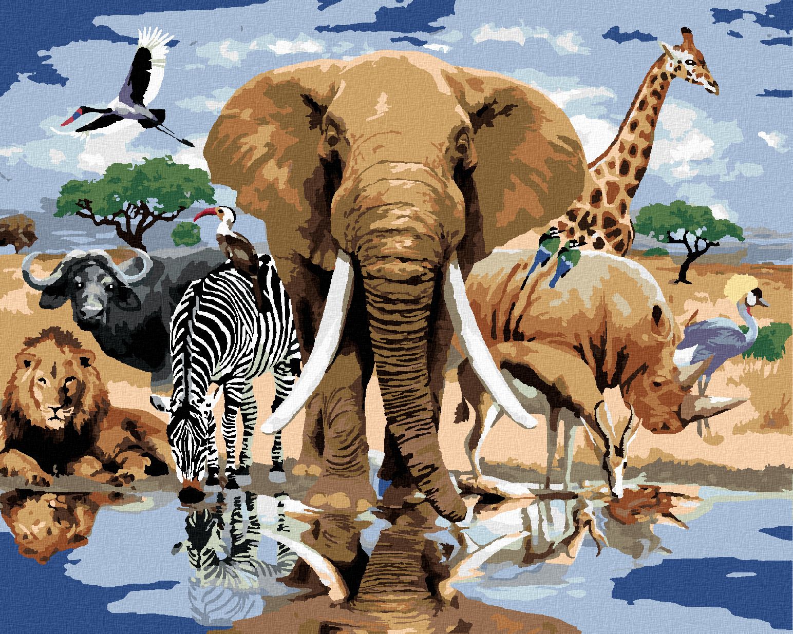 zuty Malování podle čísel - ZVÍŘATA U OÁZY AFRIKA (HOWARD ROBINSON) - Rozměr: 40x50 cm, Rámování: Varianta: vypnuté plátno na rám - obrázek 1