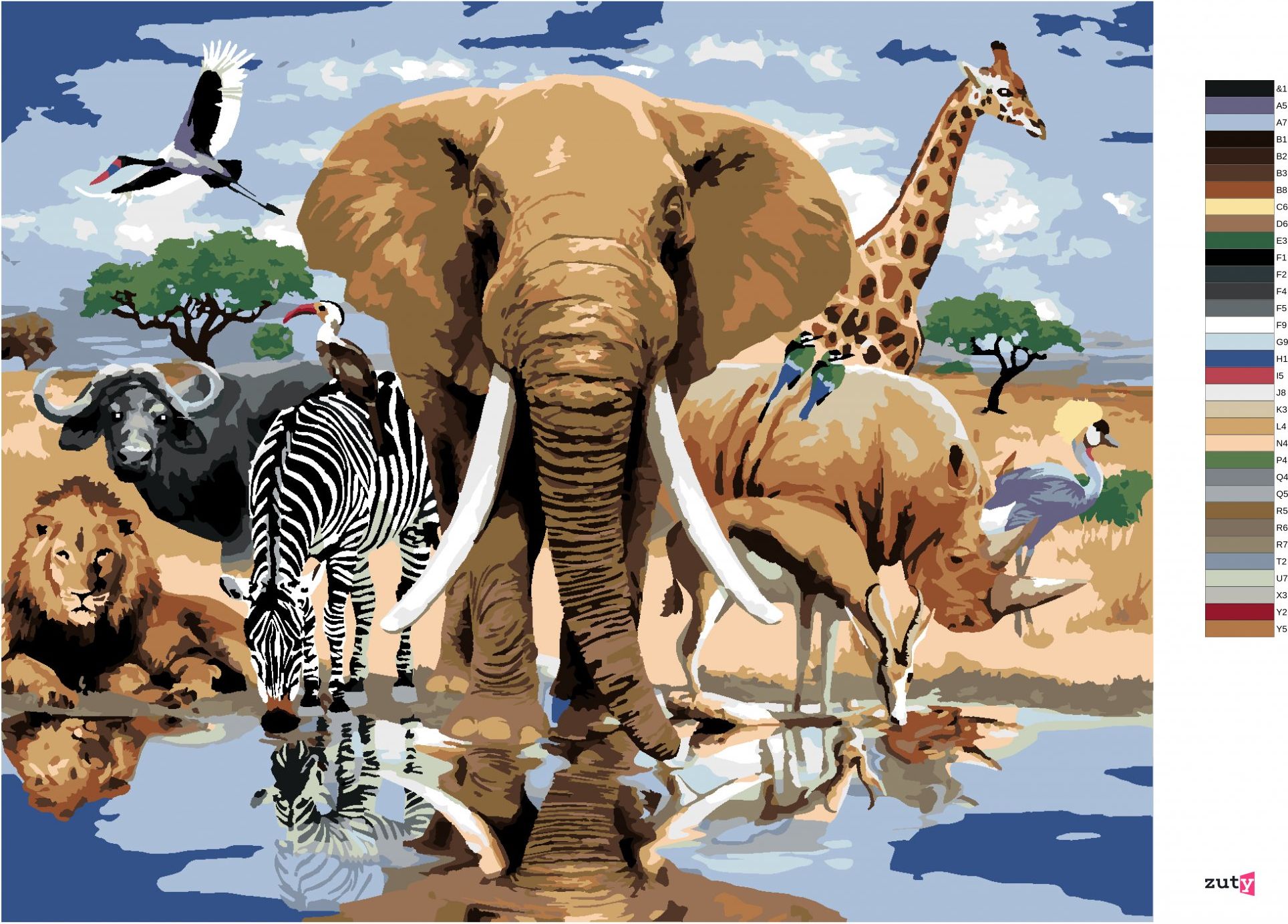 zuty Malování podle čísel - ZVÍŘATA U OÁZY AFRIKA (HOWARD ROBINSON) - Rozměr: 40x50 cm, Rámování: Varianta: vypnuté plátno na rám - obrázek 2