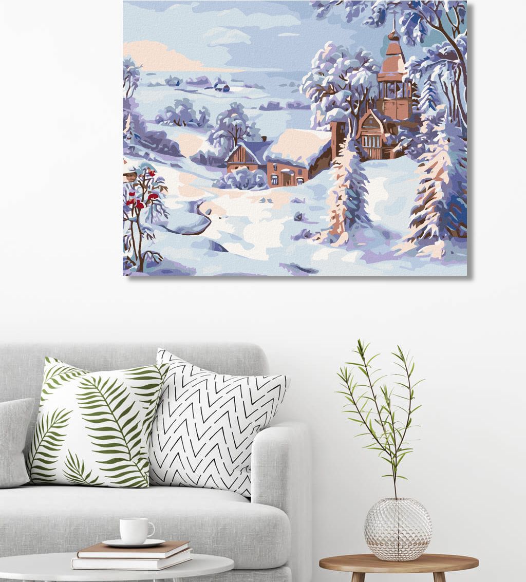 zuty Malování podle čísel - ZASNĚŽENÝ KOSTELÍK - Rozměr: 40x50 cm, Rámování: Varianta: vypnuté plátno na rám - obrázek 4