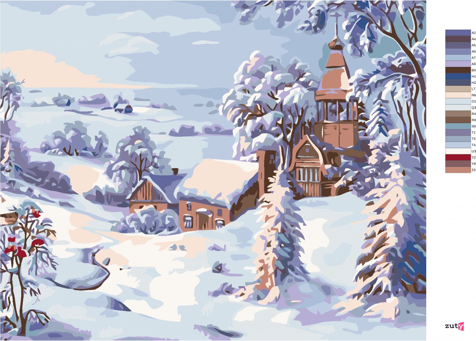 zuty Malování podle čísel - ZASNĚŽENÝ KOSTELÍK - Rozměr: 40x50 cm, Rámování: Varianta: vypnuté plátno na rám - obrázek 10