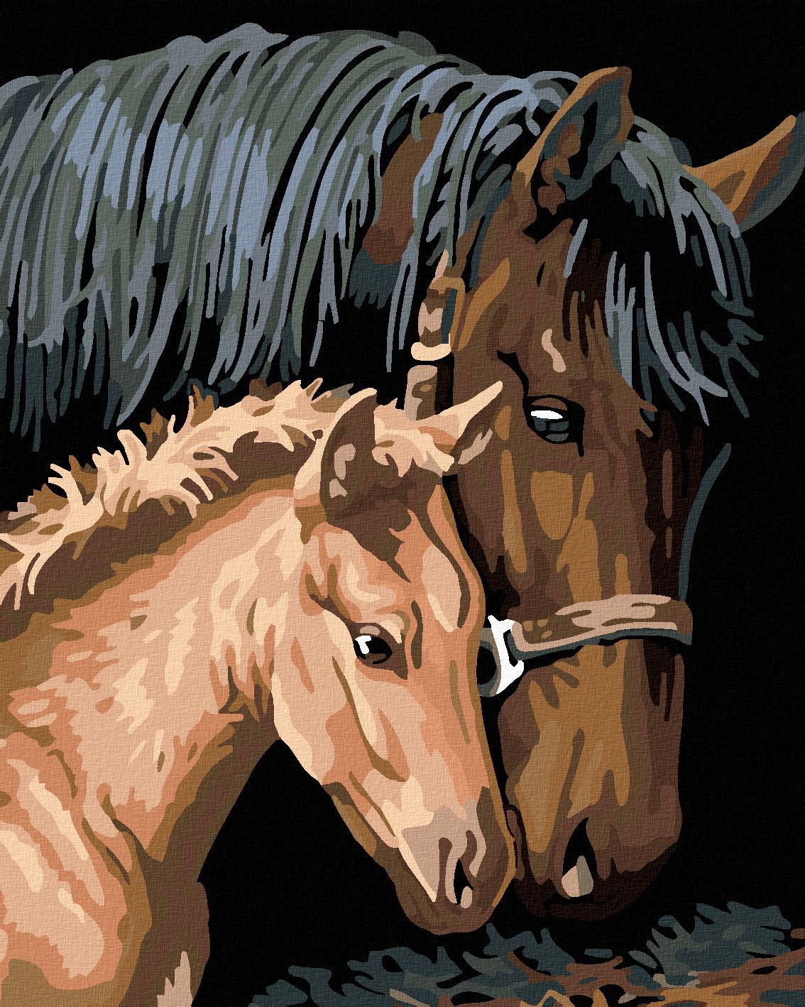 zuty Malování podle čísel - HNĚDÁ KOBYLA S HŘÍBĚTEM - Rozměr: 40x50 cm, Rámování: Varianta: bez rámu a bez vypnutí plátna - obrázek 1