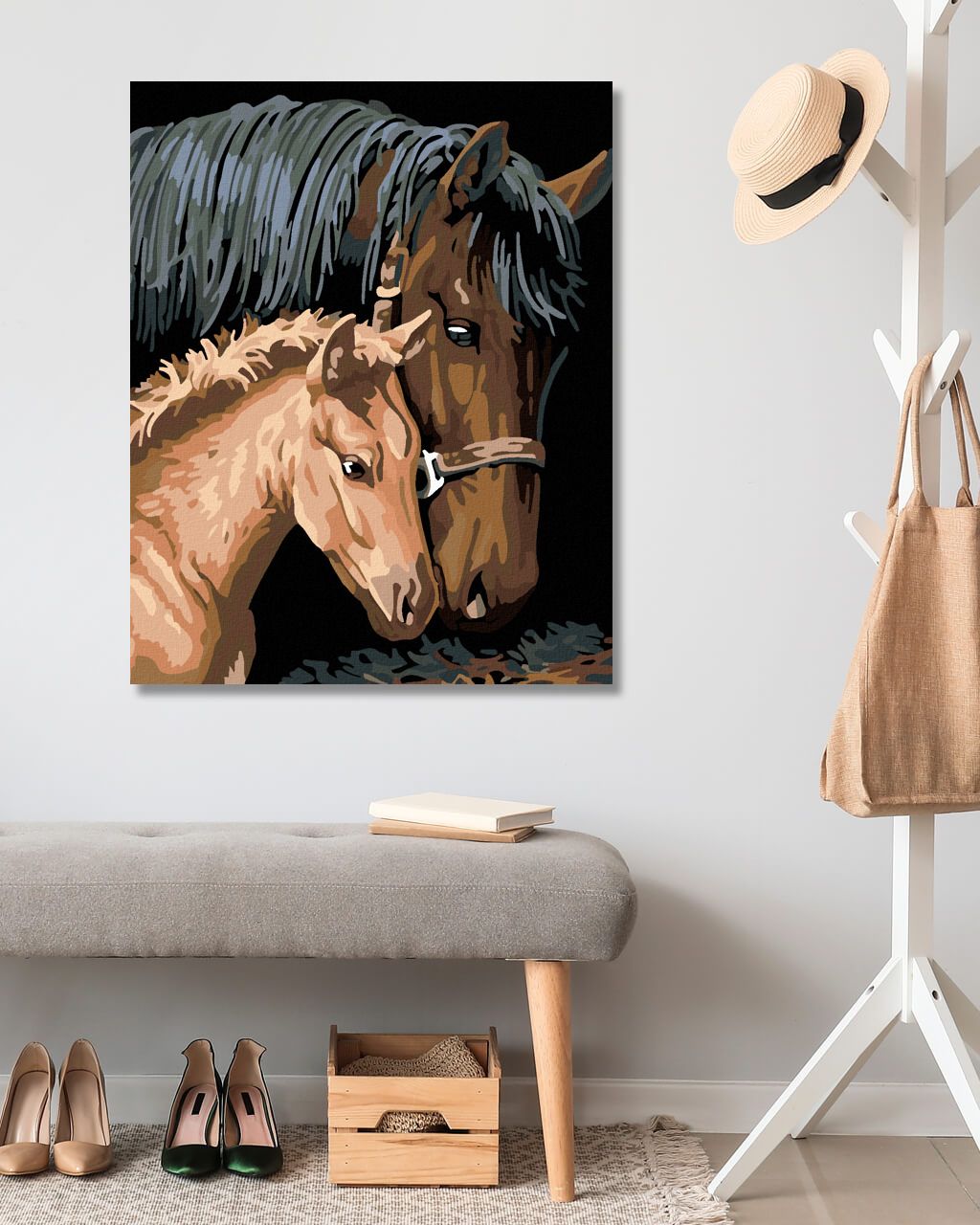 zuty Malování podle čísel - HNĚDÁ KOBYLA S HŘÍBĚTEM - Rozměr: 40x50 cm, Rámování: Varianta: bez rámu a bez vypnutí plátna - obrázek 6