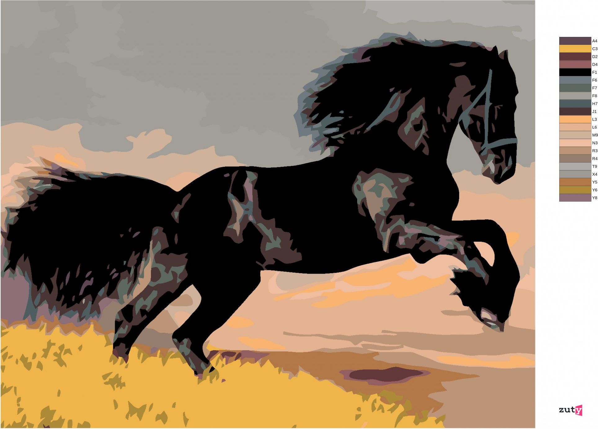 zuty Malování podle čísel - ČERNÝ KŮŇ - Rozměr: 40x50 cm, Rámování: Varianta: bez rámu a bez vypnutí plátna - obrázek 6