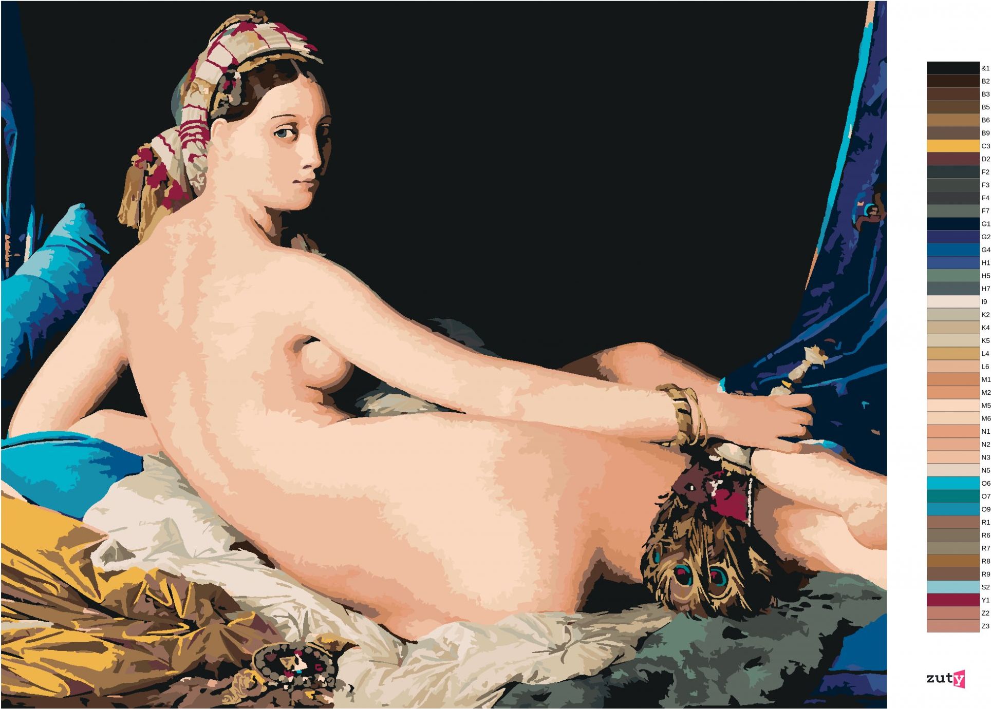 zuty Malování podle čísel - VELKÁ ODALISKA (J. A. D. INGRES) - Rozměr: 40x50 cm, Rámování: Varianta: bez rámu a bez vypnutí plátna - obrázek 9