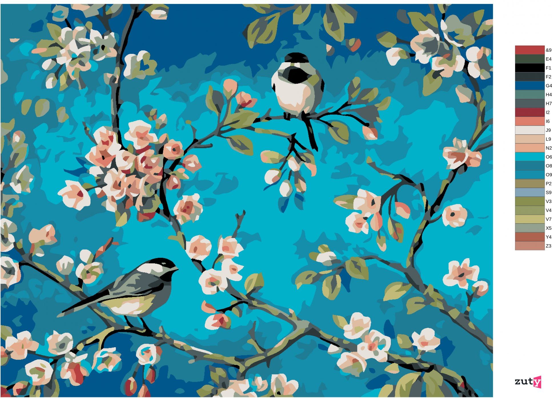 zuty Malování podle čísel - DVA SEDÍCÍ PTÁCI - Rozměr: 40x50 cm, Rámování: Varianta: bez rámu a bez vypnutí plátna - obrázek 8