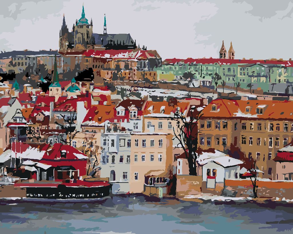 zuty Malování podle čísel - ZIMNÍ PRAŽSKÝ HRAD - Rozměr: 40x50 cm, Rámování: Varianta: vypnuté plátno na rám - obrázek 3