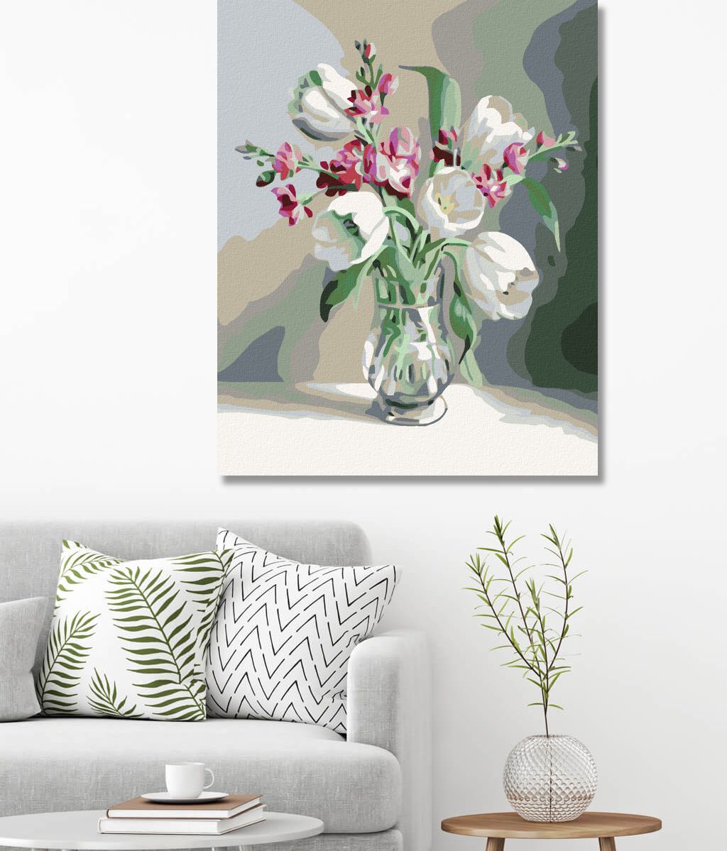 zuty Malování podle čísel - BÍLÉ TULIPÁNY - Rozměr: 40x50 cm, Rámování: Varianta: vypnuté plátno na rám - obrázek 8