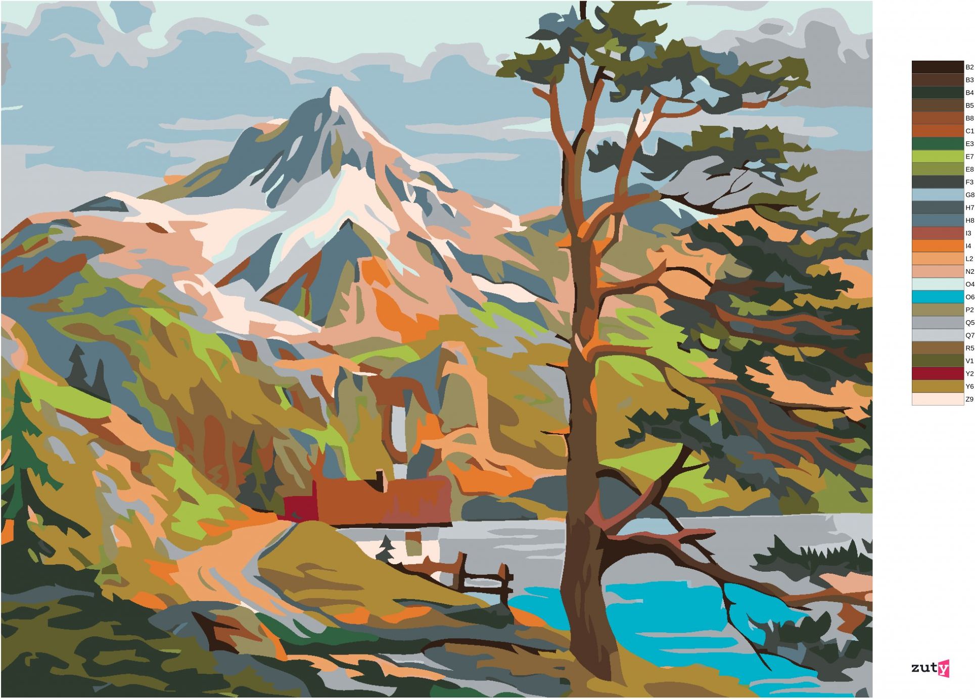 zuty Malování podle čísel - DOMEK U JEZERA POD HORAMI - Rozměr: 40x50 cm, Rámování: Varianta: vypnuté plátno na rám - obrázek 2