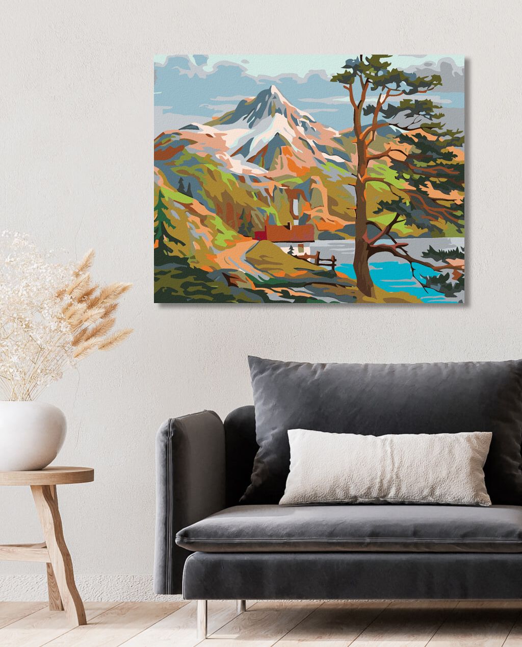 zuty Malování podle čísel - DOMEK U JEZERA POD HORAMI - Rozměr: 40x50 cm, Rámování: Varianta: vypnuté plátno na rám - obrázek 3